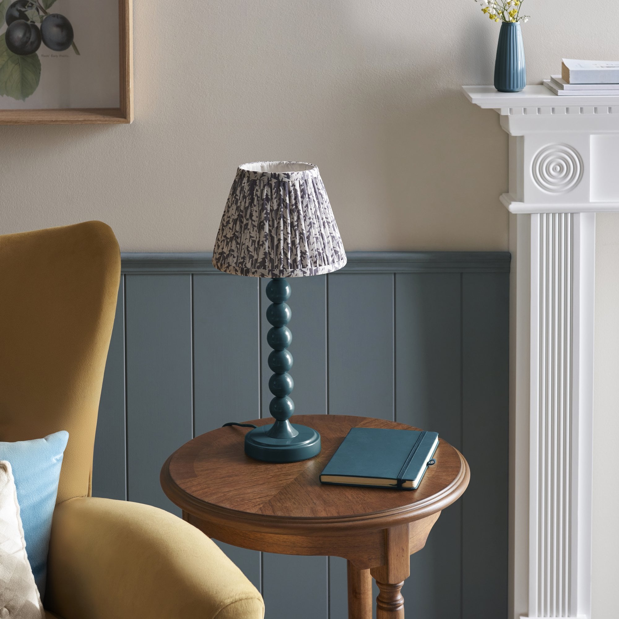Endon Higgledy Gloss Marlin Blue Table Lamp & Leaf 20cm Pearl Grey Shade