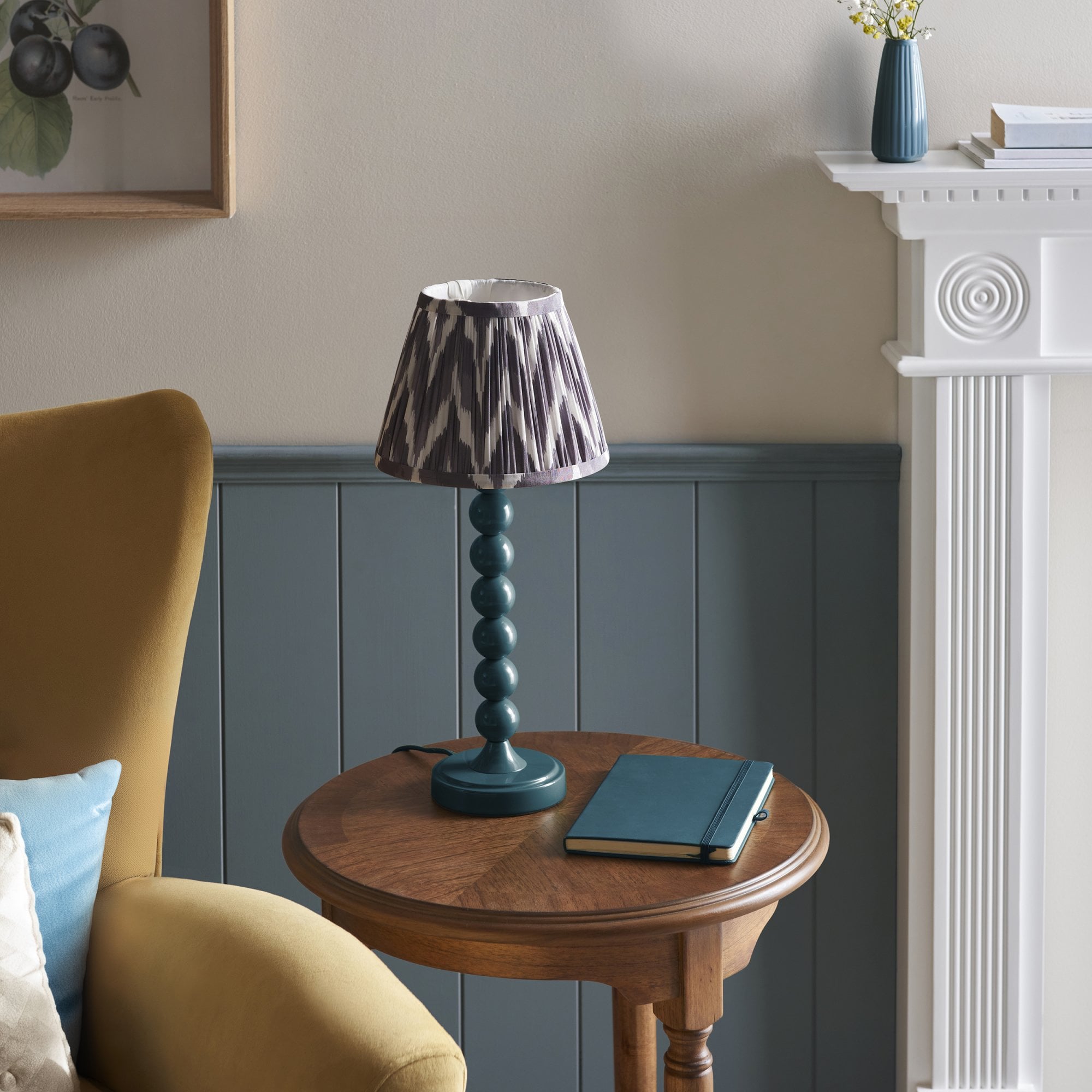 Endon Higgledy Gloss Marlin Blue Table Lamp & Zigzag 20cm Pearl Grey Shade