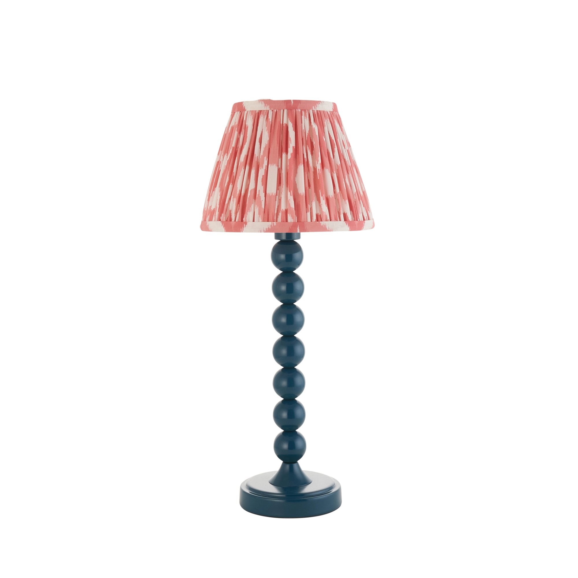Endon Higgledy Gloss Marlin Blue Table Lamp & Ikat 20cm Coral Pink Shade