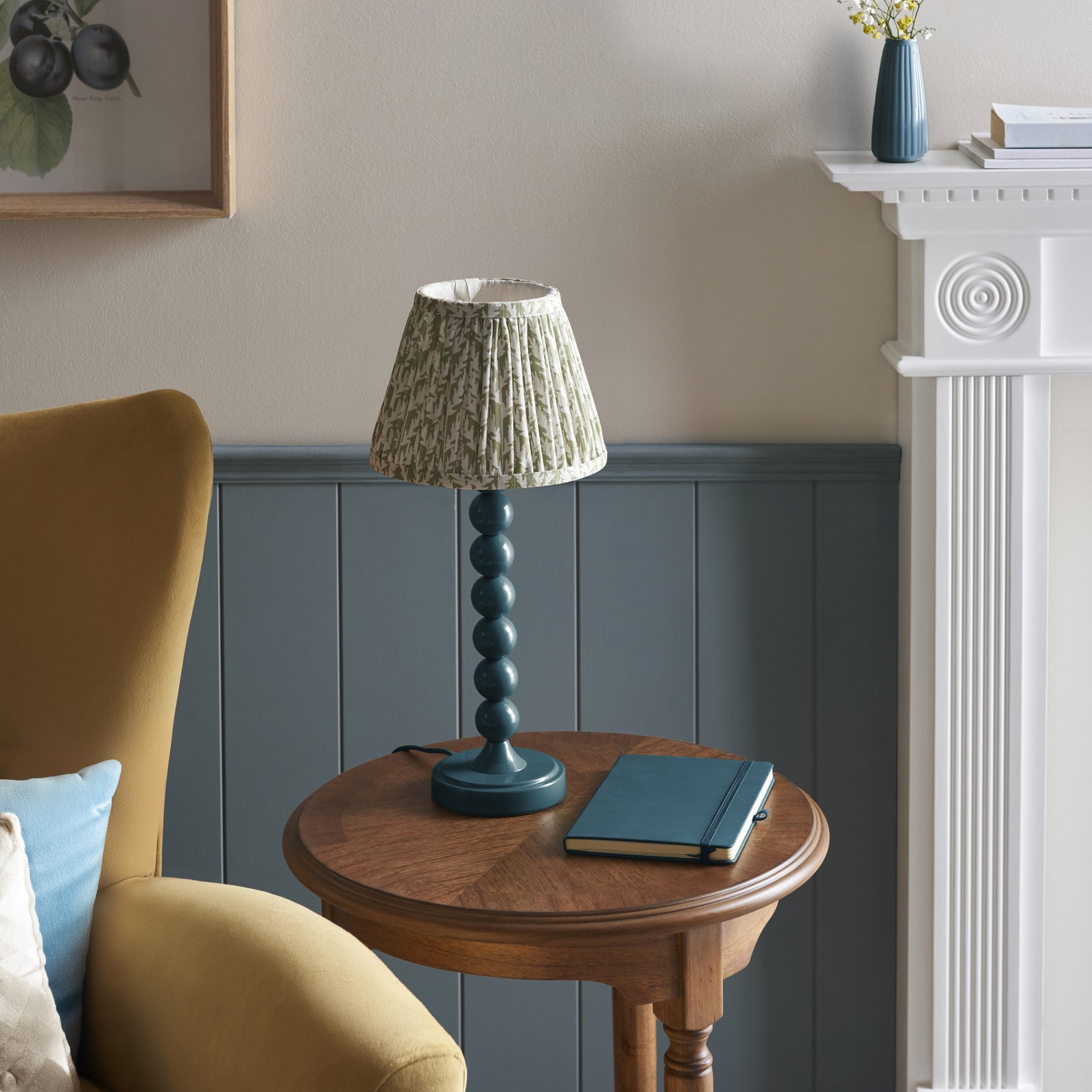 Endon Higgledy Gloss Marlin Blue Table Lamp & Leaf 20cm Herb Garden Green Shade