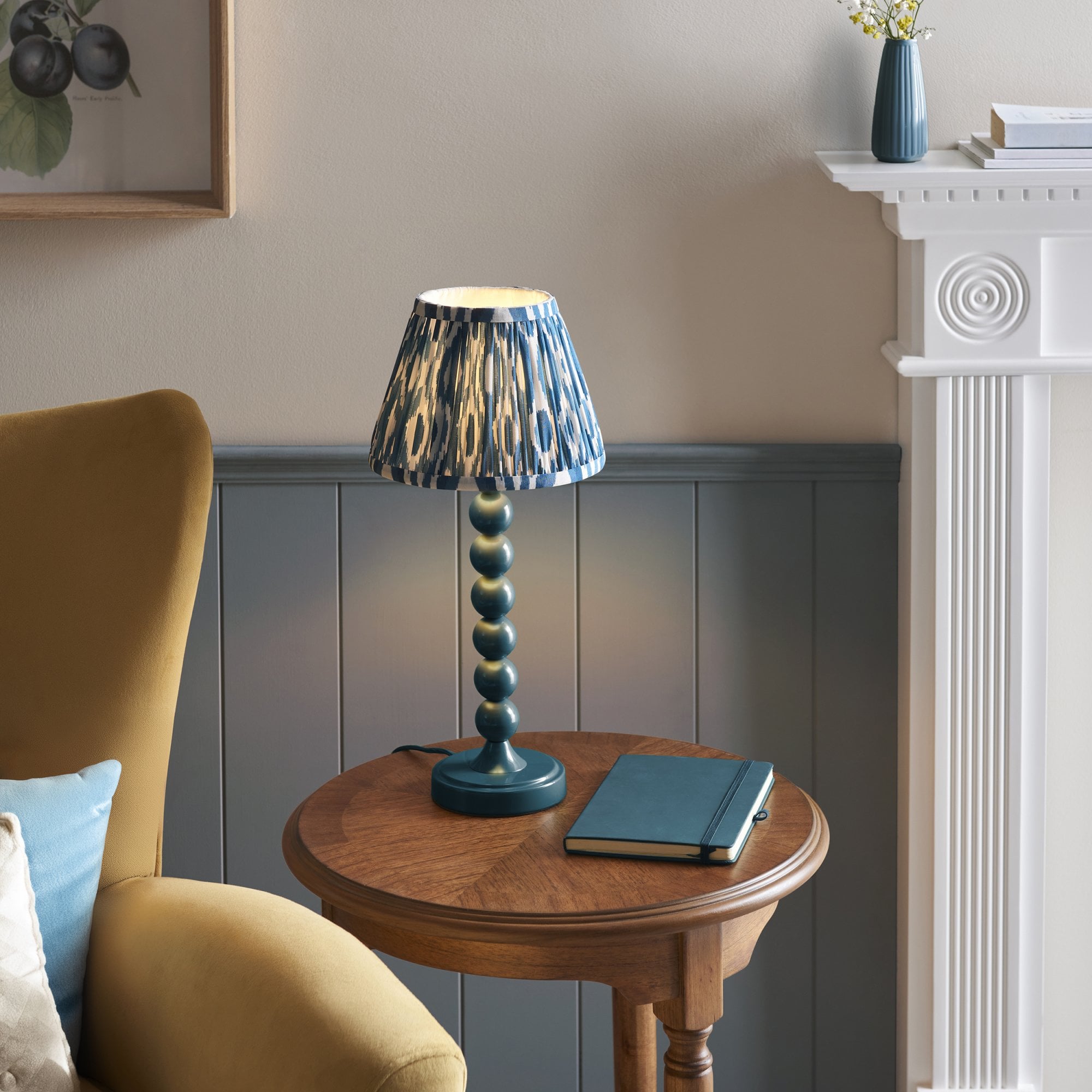 Endon Higgledy Gloss Marlin Blue Table Lamp & Ikat 20cm Marlin Blue Shade