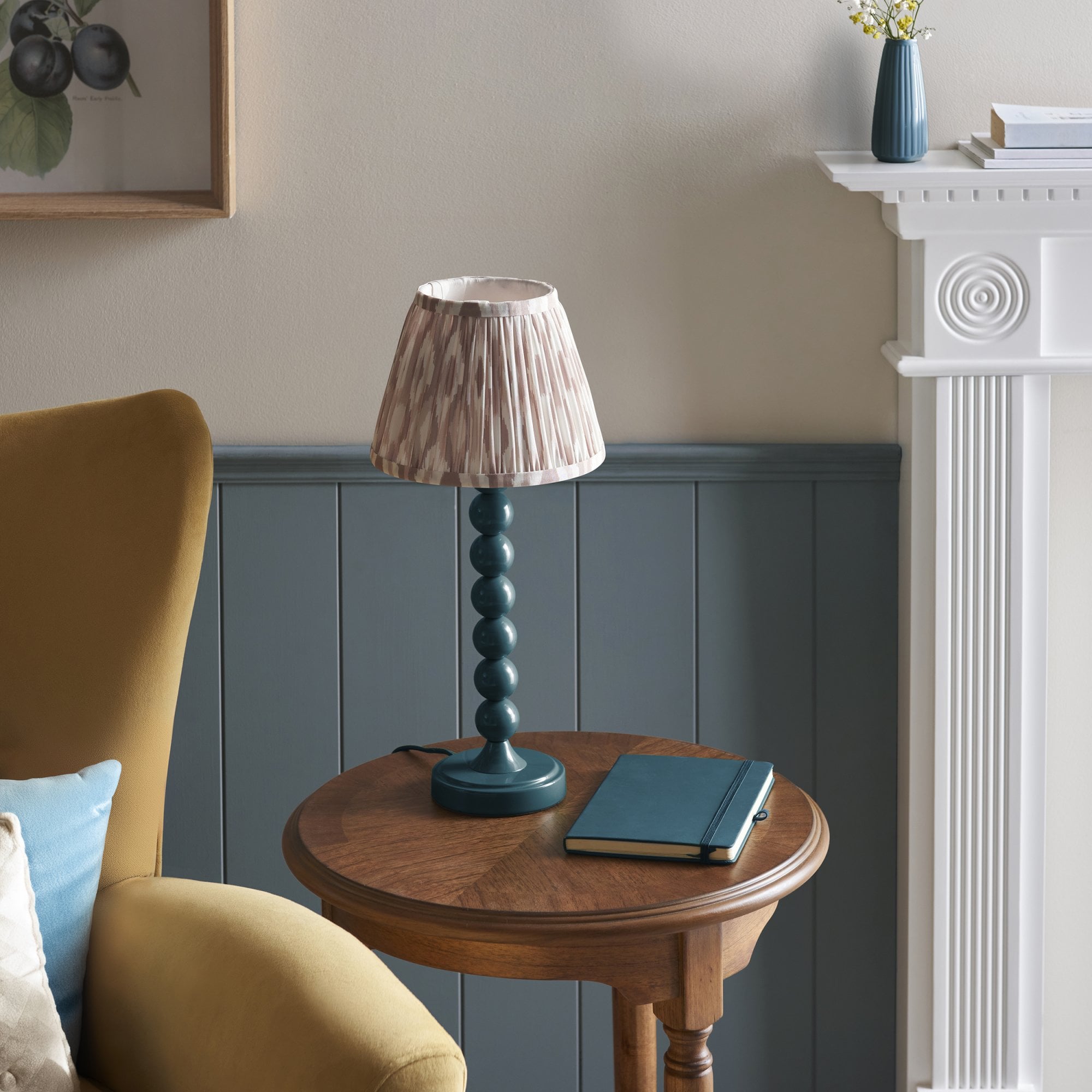 Endon Higgledy Gloss Marlin Blue Table Lamp & Ikat 20cm Neutral Shade