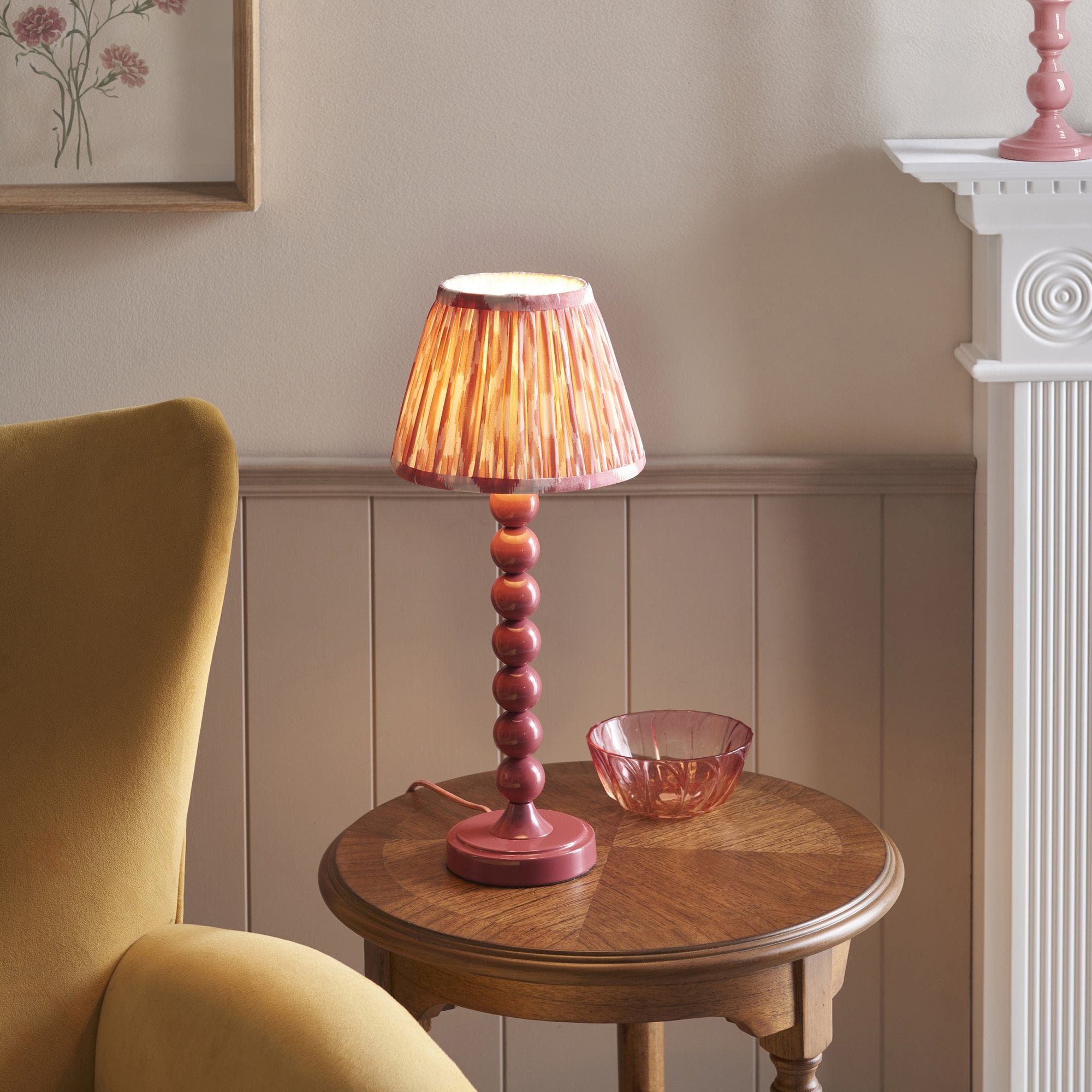 Endon Higgledy Gloss Pink Clay Table Lamp & Ikat 20cm Coral Pink Shade