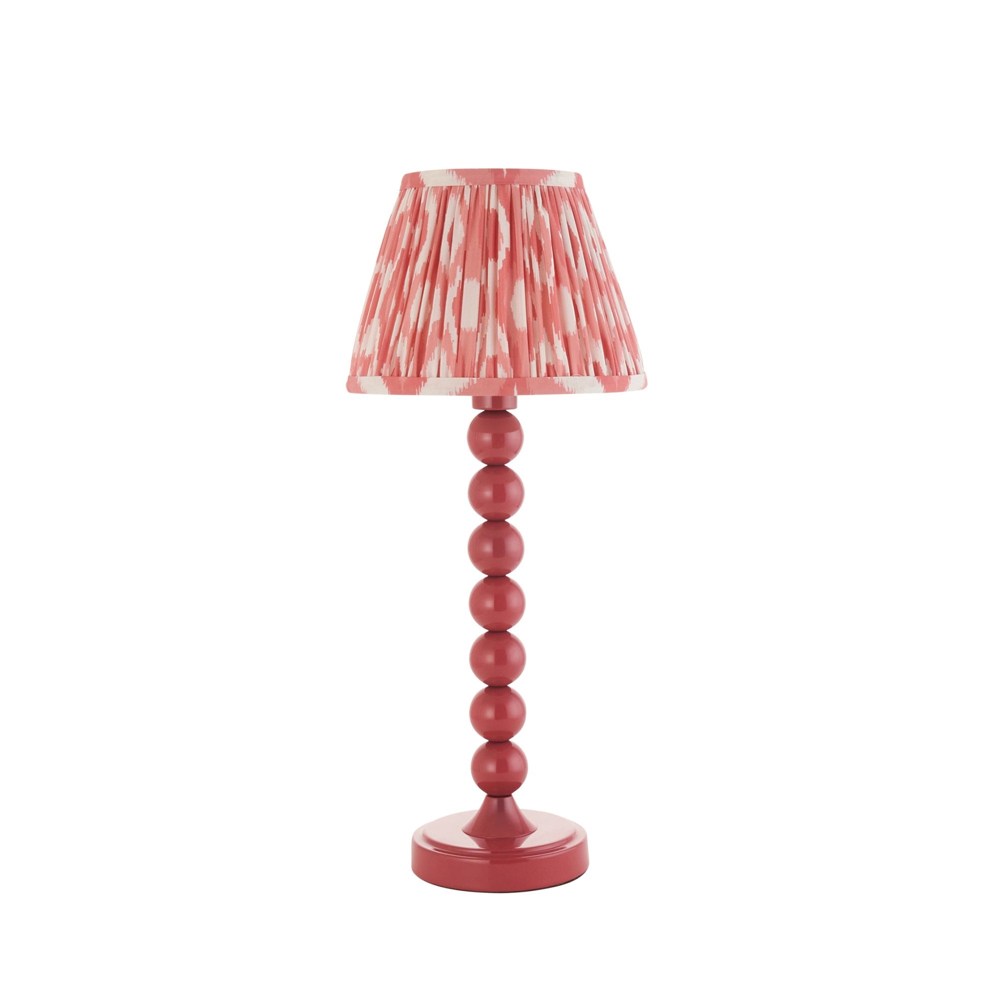 Endon Higgledy Gloss Pink Clay Table Lamp & Ikat 20cm Coral Pink Shade