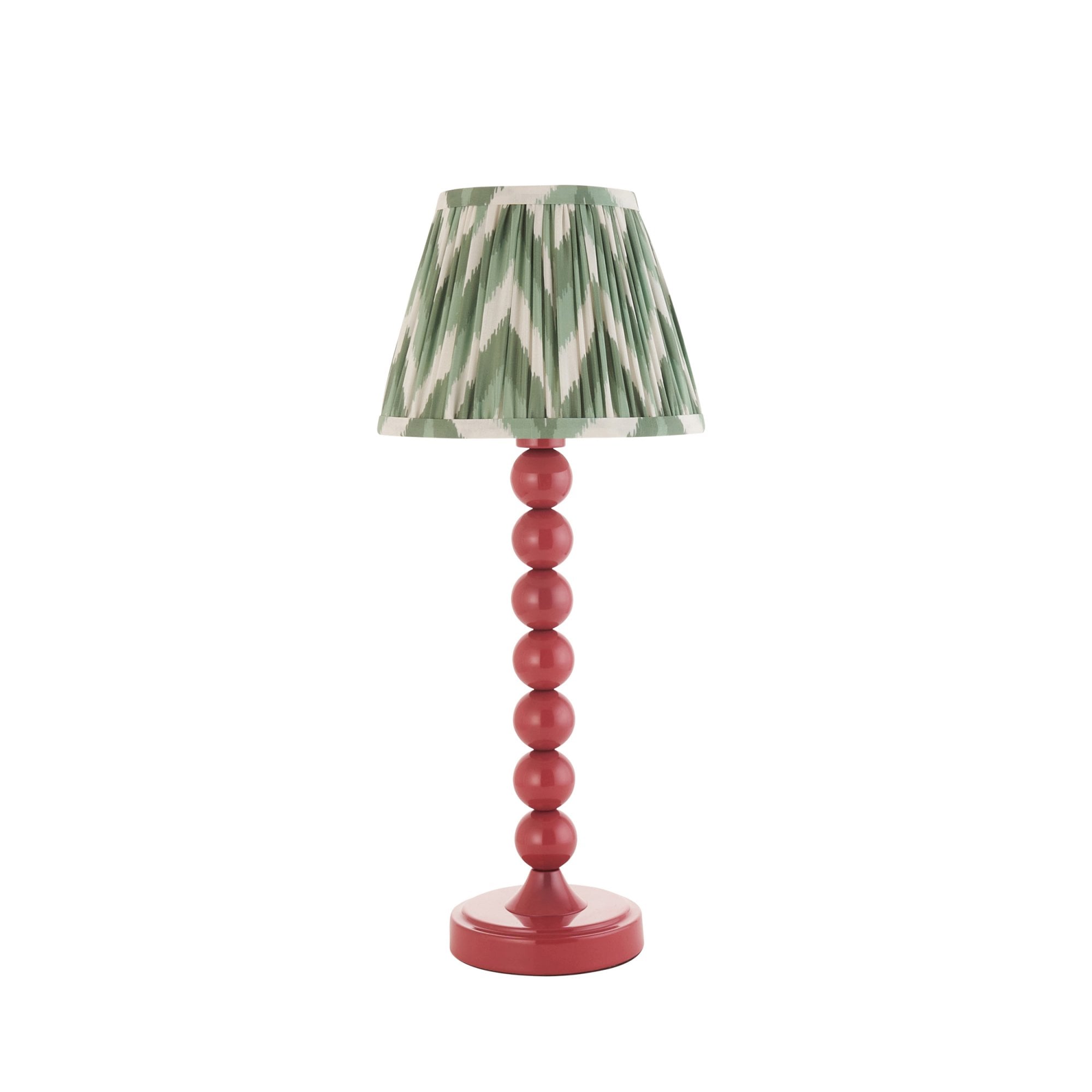 Endon Higgledy Gloss Pink Clay Table Lamp & Zigzag 20cm Cotswold Green Shade