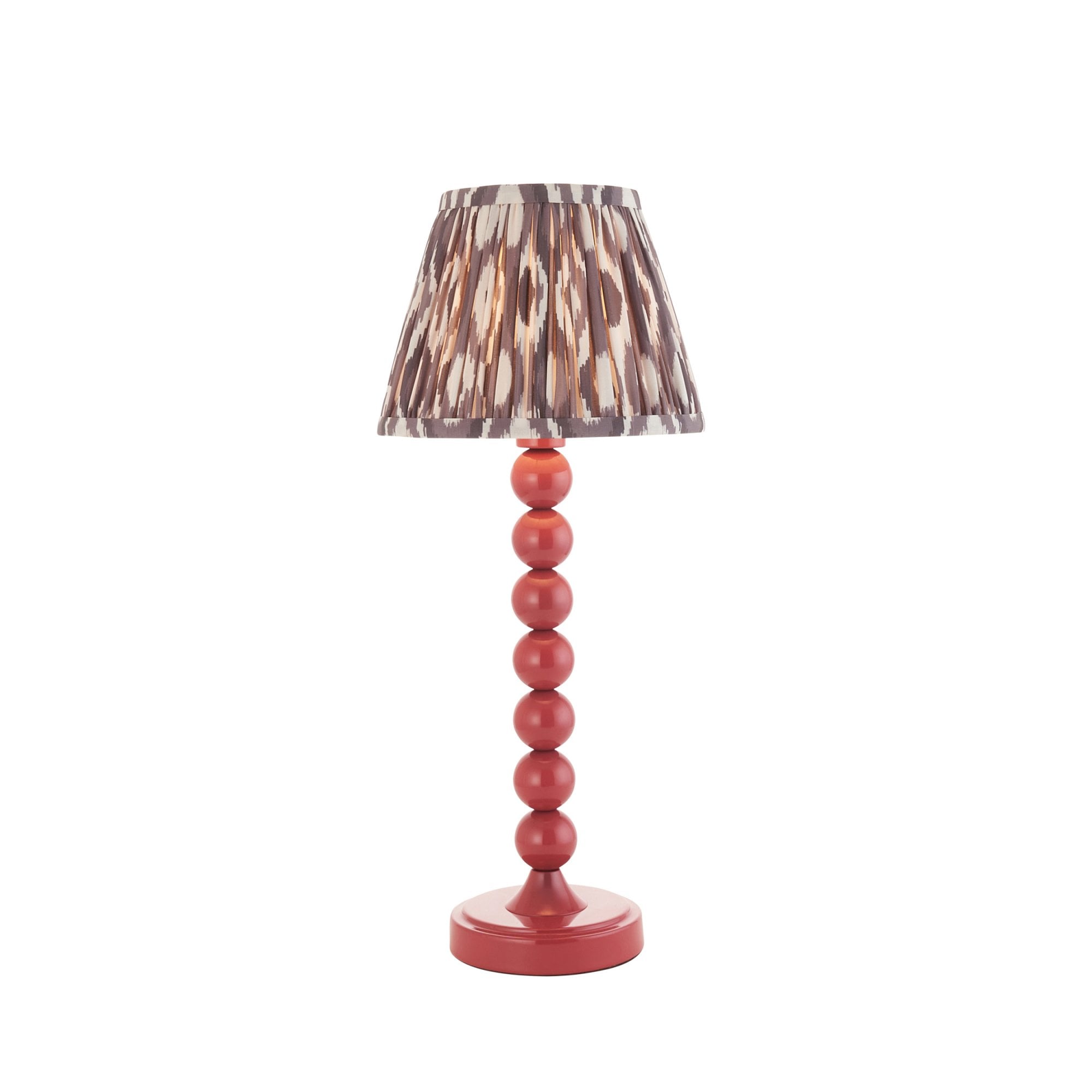 Endon Higgledy Gloss Pink Clay Table Lamp & Ikat 20cm Pearl Grey Shade