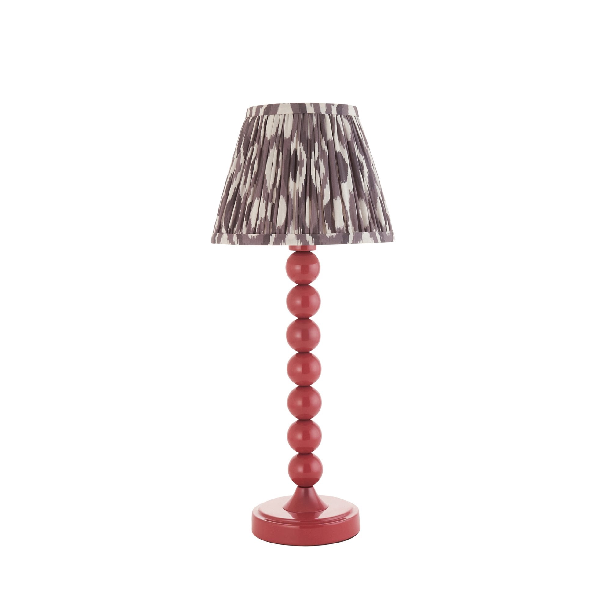 Endon Higgledy Gloss Pink Clay Table Lamp & Ikat 20cm Pearl Grey Shade