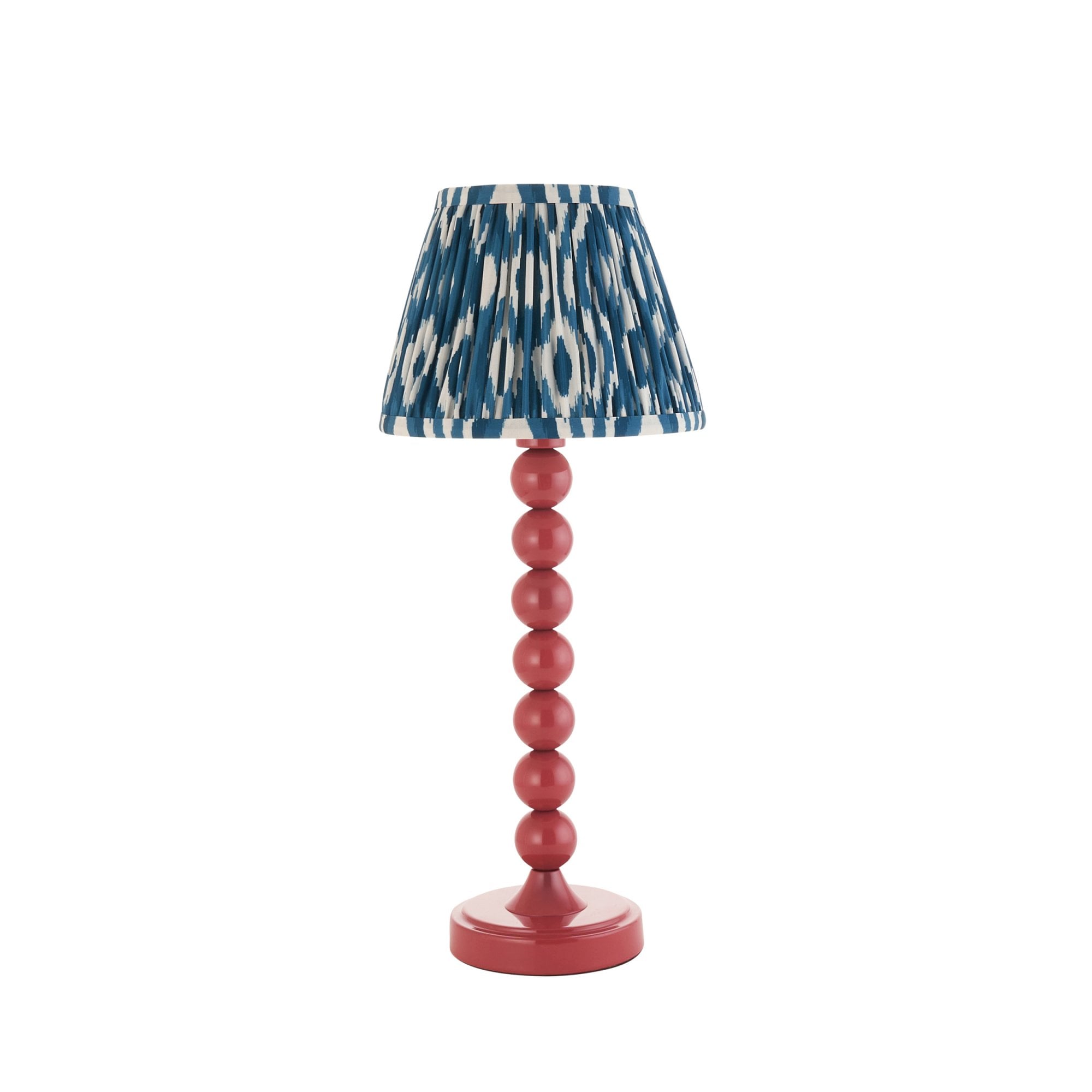 Endon Higgledy Gloss Pink Clay Table Lamp & Ikat 20cm Marlin Blue Shade