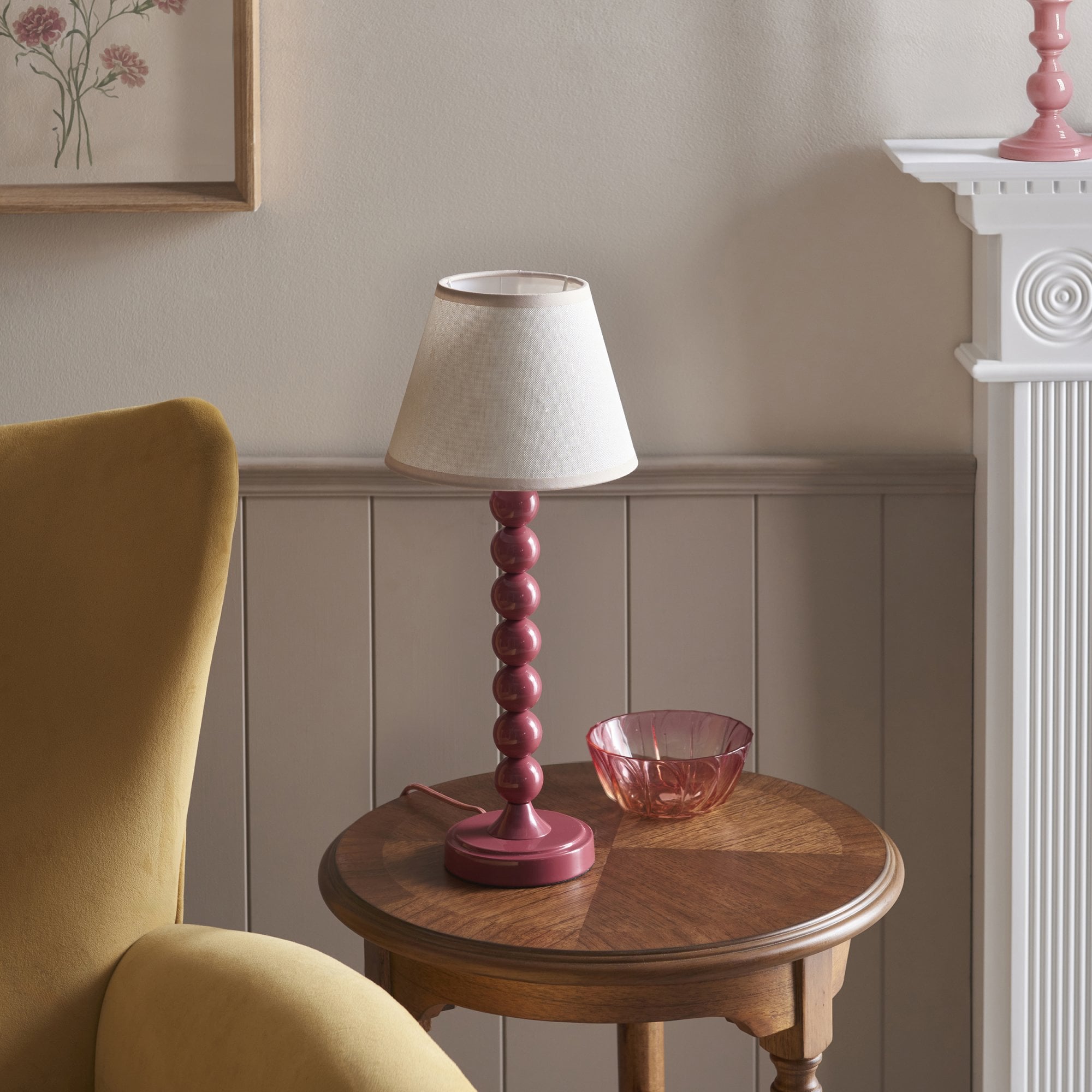 Endon Higgledy Gloss Pink Clay Table Lamp & Ivy 20cm Vintage White Shade