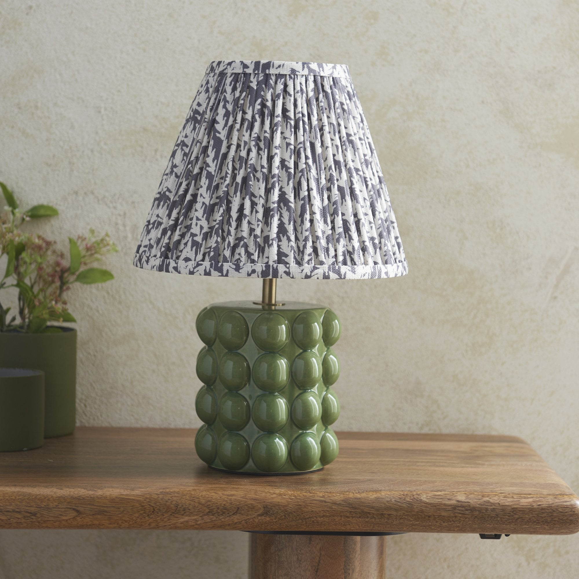 Endon Bobble Table Lamp & Leaf 25cm Pearl Grey Shade