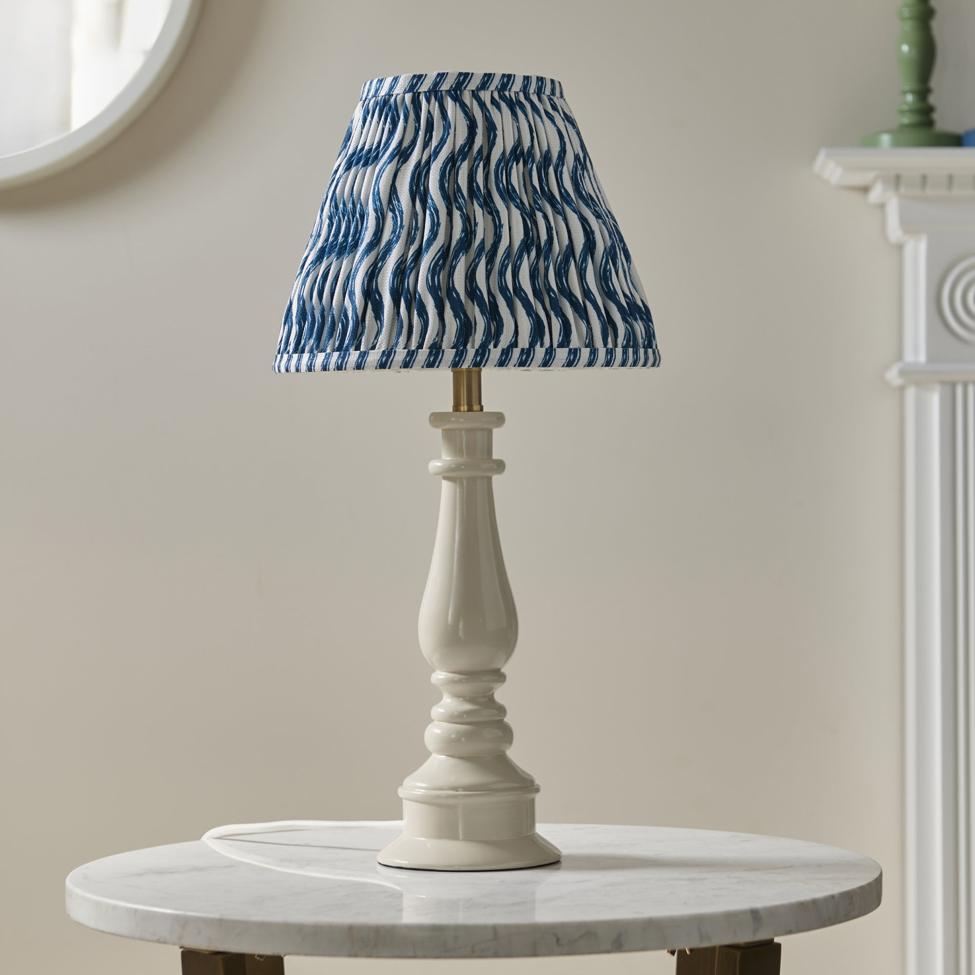 Endon Myrtle Gloss Almond White Table Lamp & Ripple 25cm Marlin Blue Shade