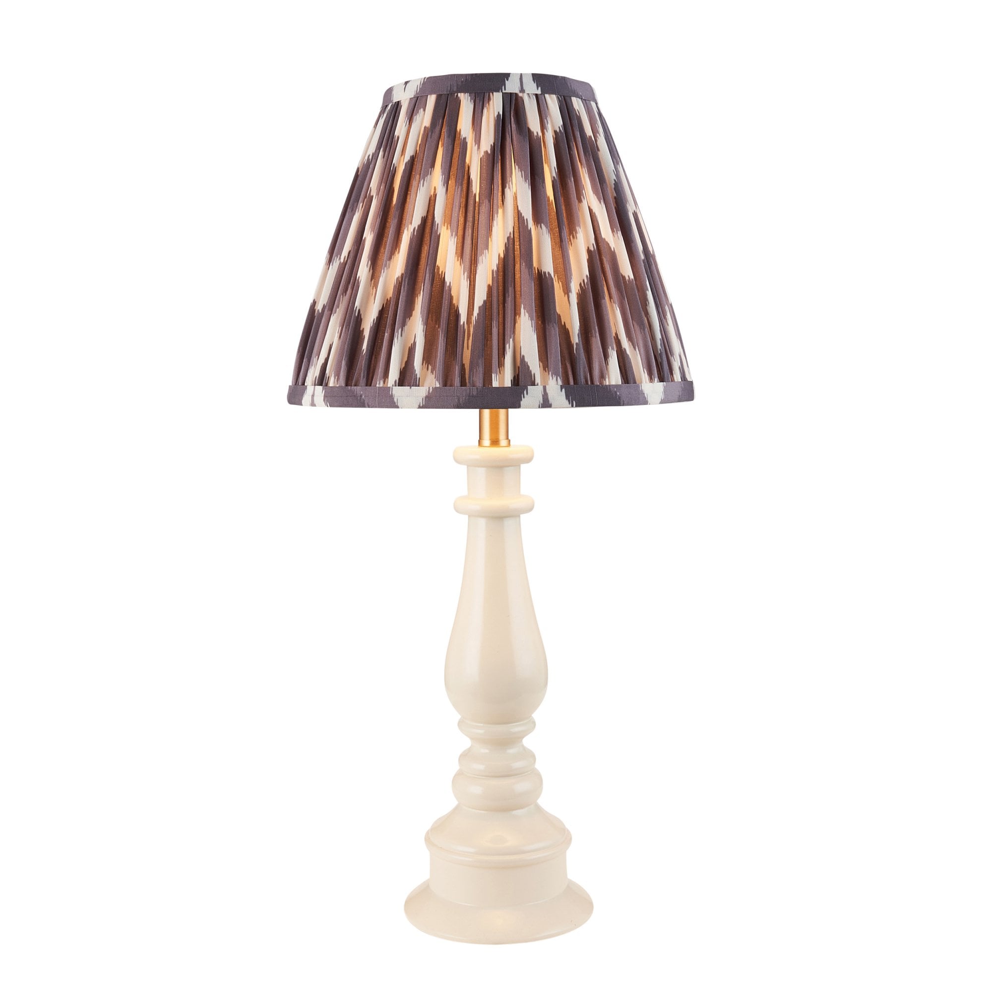 Endon Myrtle Gloss Almond White Table Lamp & Zigzag 25cm Pearl Grey Shade