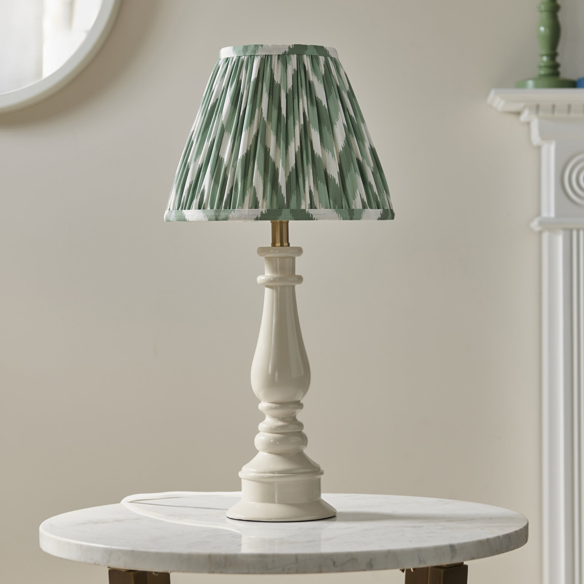 Endon Myrtle Gloss Almond White Table Lamp & Zigzag 25cm Cotswold Green Shade