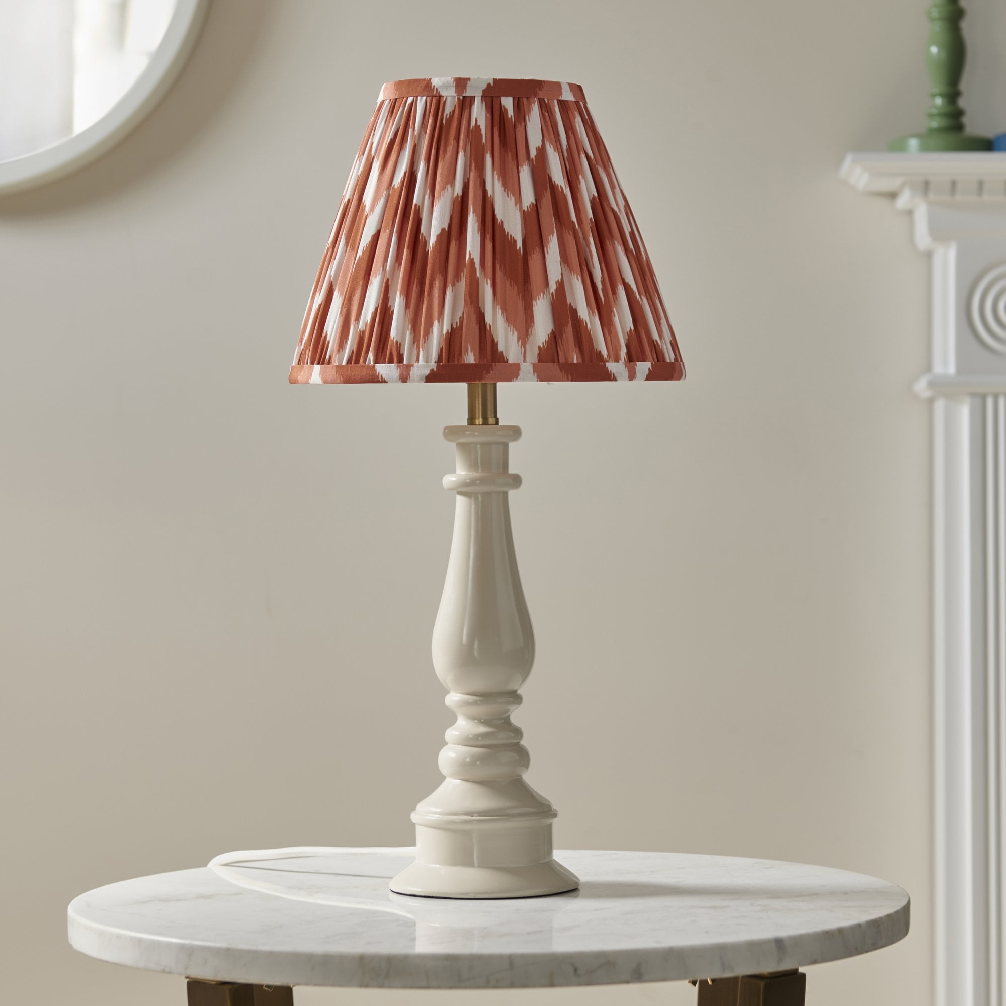 Endon Myrtle Gloss Almond White Table Lamp & Zigzag 25cm Apricot Orange Shade