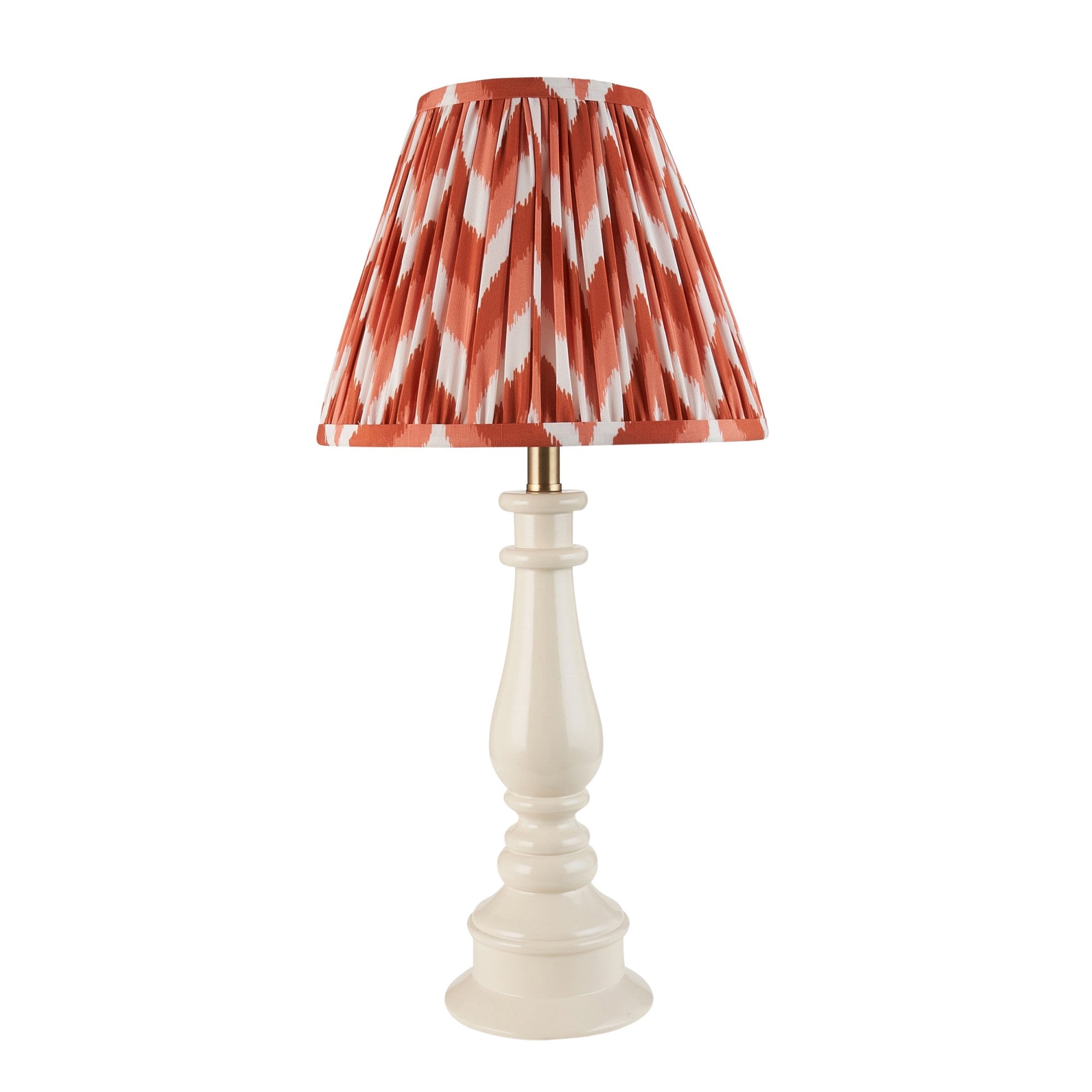 Endon Myrtle Gloss Almond White Table Lamp & Zigzag 25cm Apricot Orange Shade