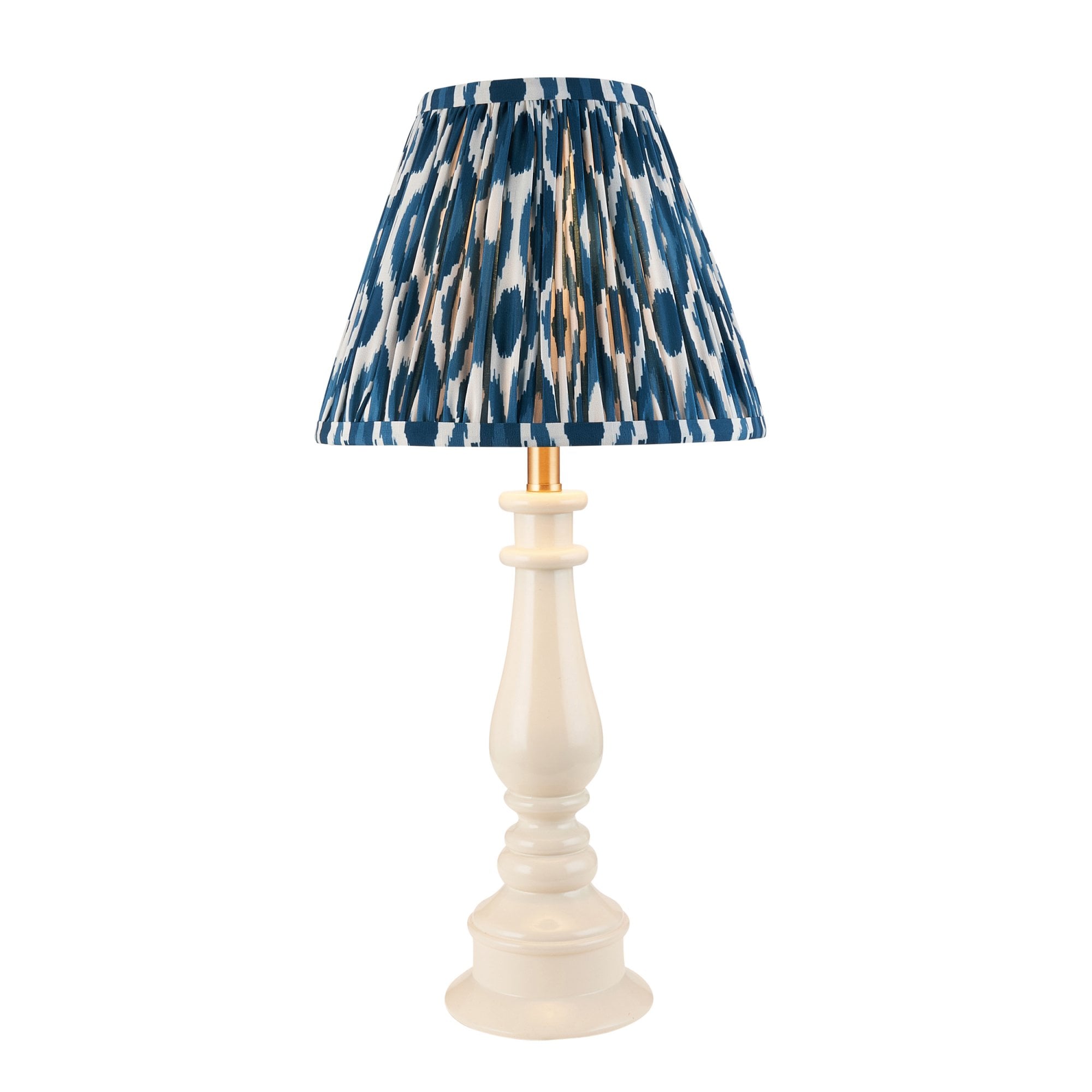 Endon Myrtle Gloss Almond White Table Lamp & Ikat 25cm Marlin Blue Shade