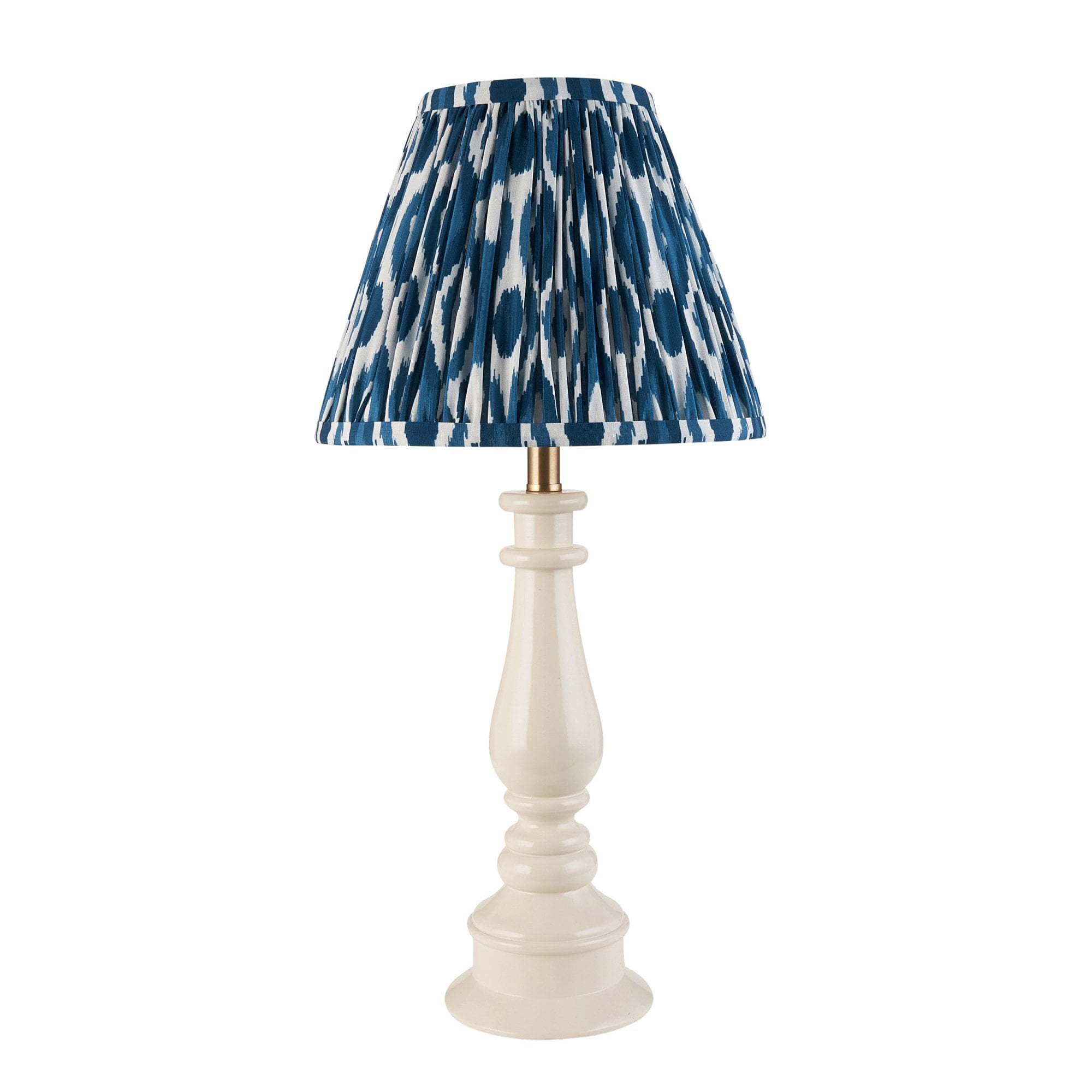 Endon Myrtle Gloss Almond White Table Lamp & Ikat 25cm Marlin Blue Shade