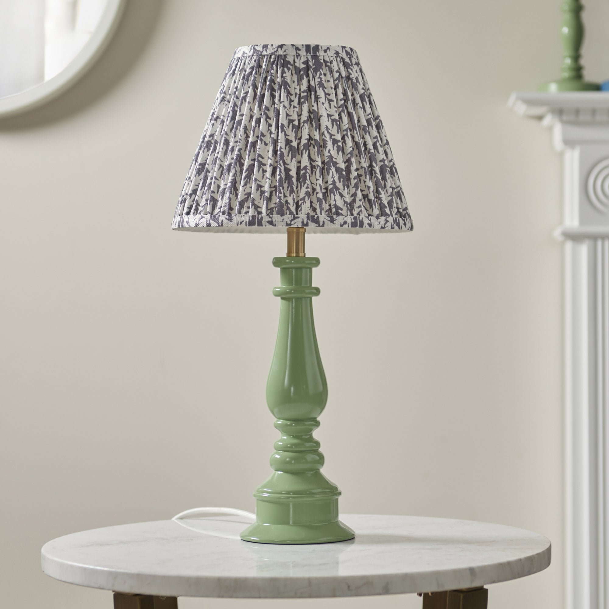 Endon Myrtle Gloss Cotswold Green Table Lamp & Leaf 25cm Pearl Grey Shade