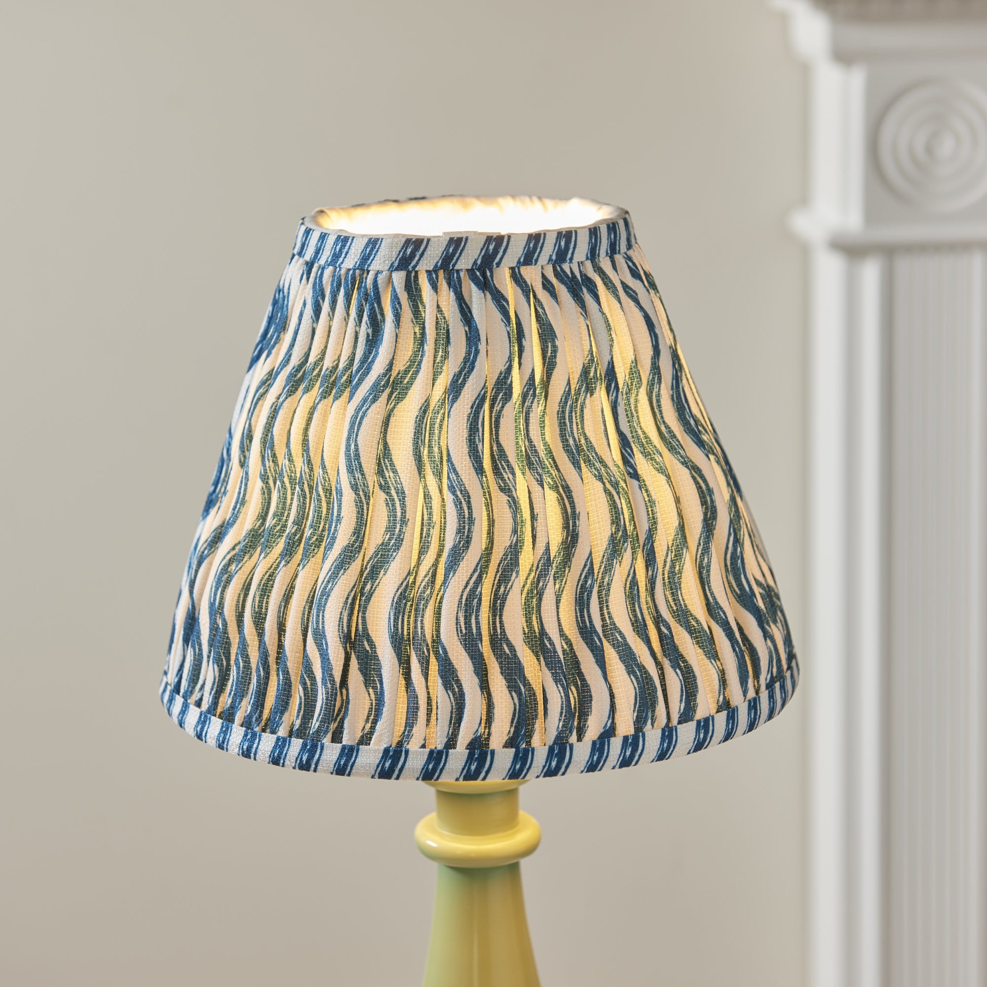 Endon Myrtle Gloss Cotswold Green Table Lamp & Ripple 25cm Marlin Blue Shade