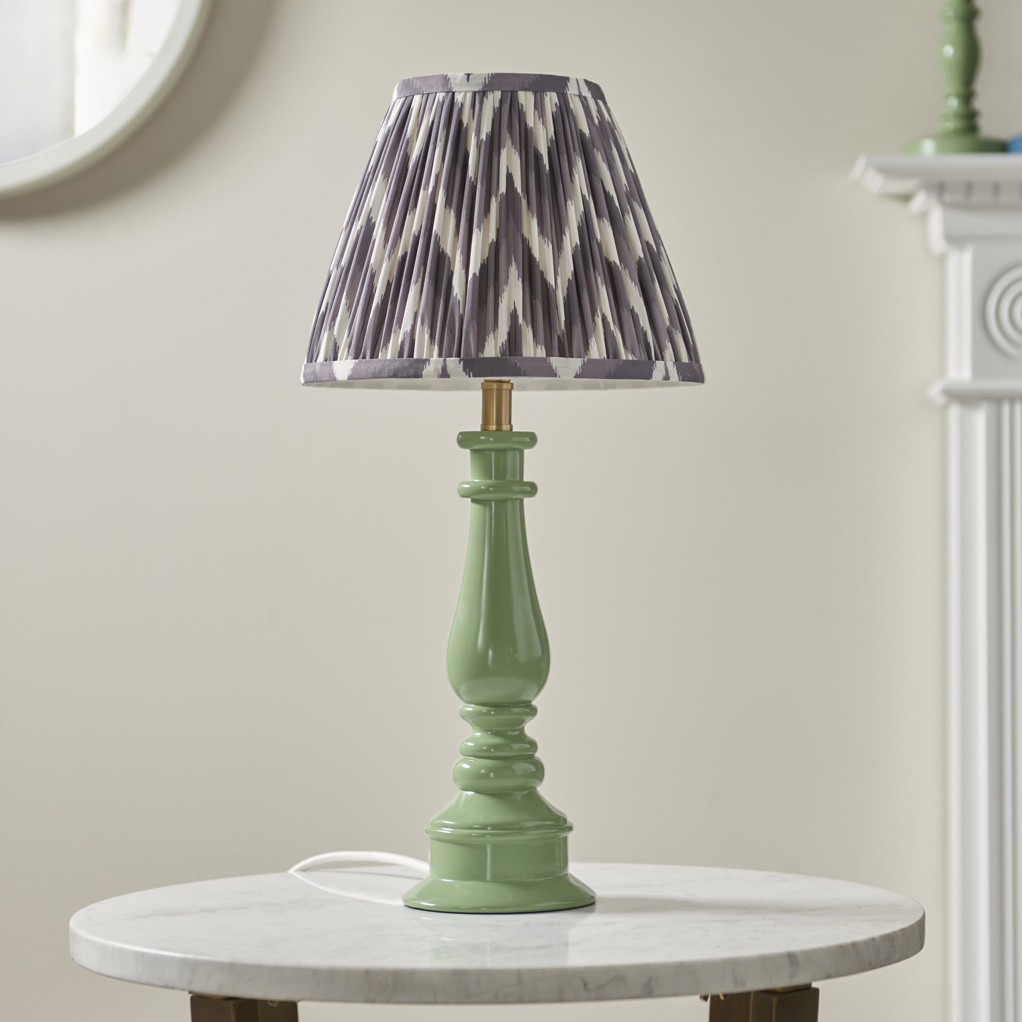 Endon Myrtle Gloss Cotswold Green Table Lamp & Zigzag 25cm Pearl Grey Shade