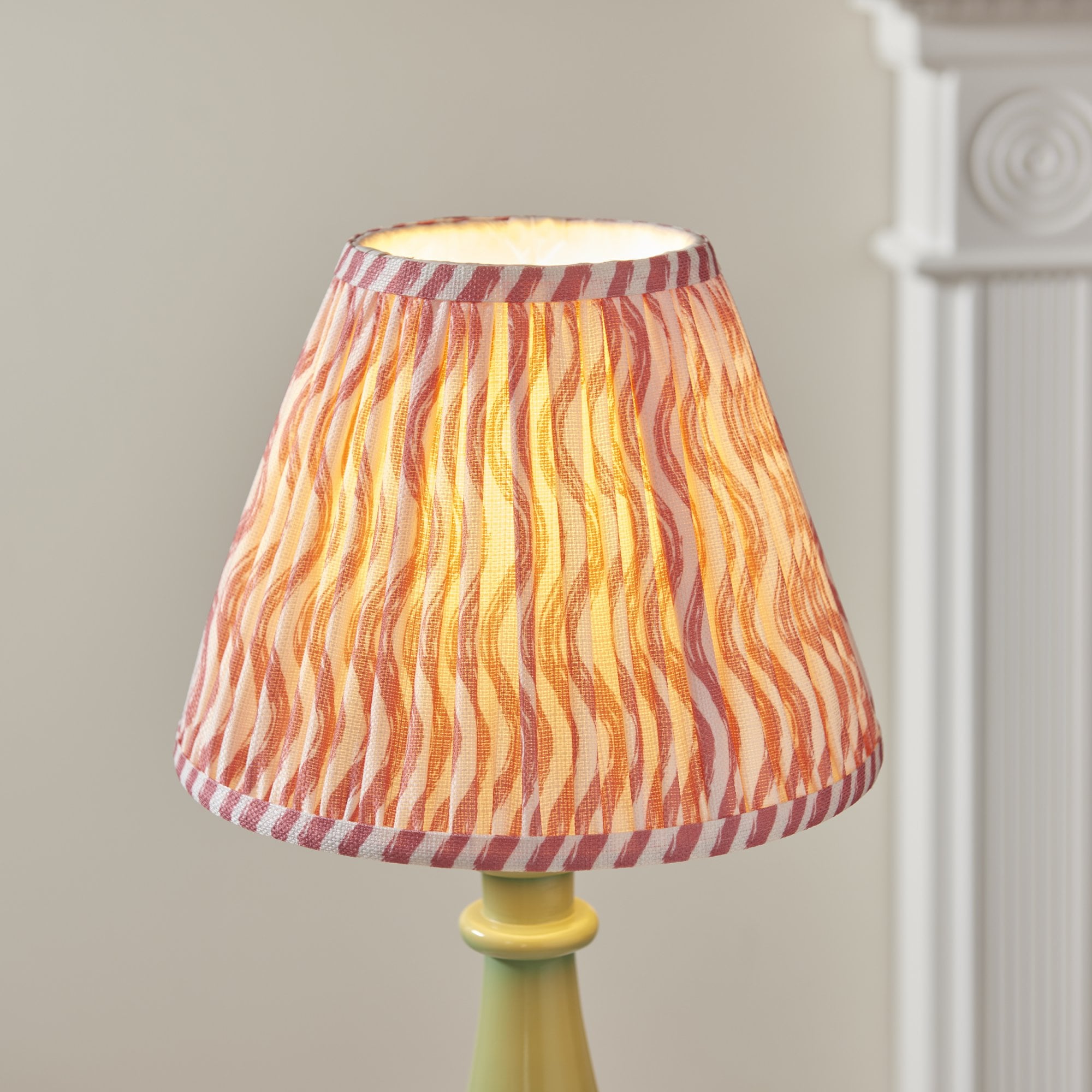 Endon Myrtle Gloss Cotswold Green Table Lamp & Ripple 25cm Coral Pink Shade