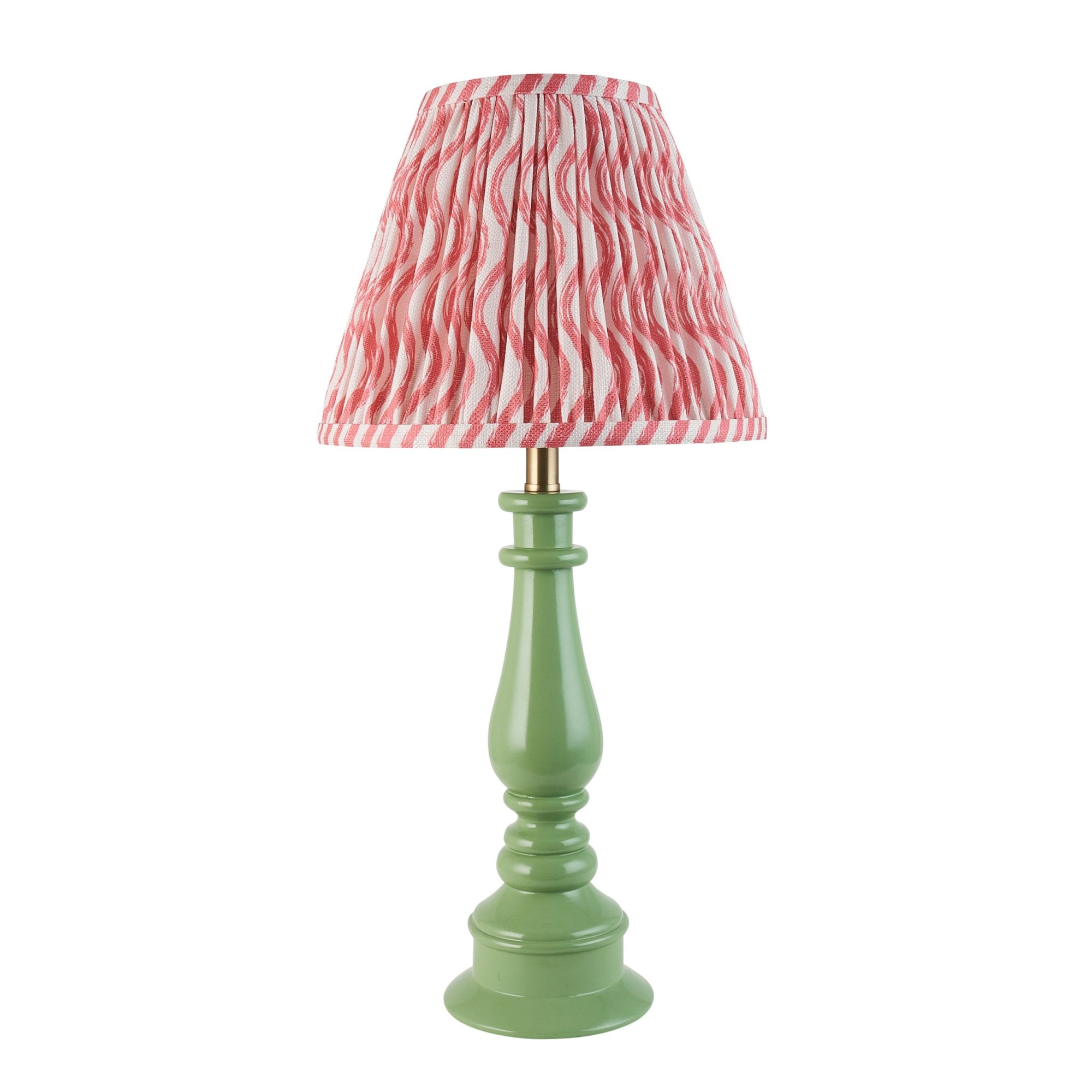 Endon Myrtle Gloss Cotswold Green Table Lamp & Ripple 25cm Coral Pink Shade