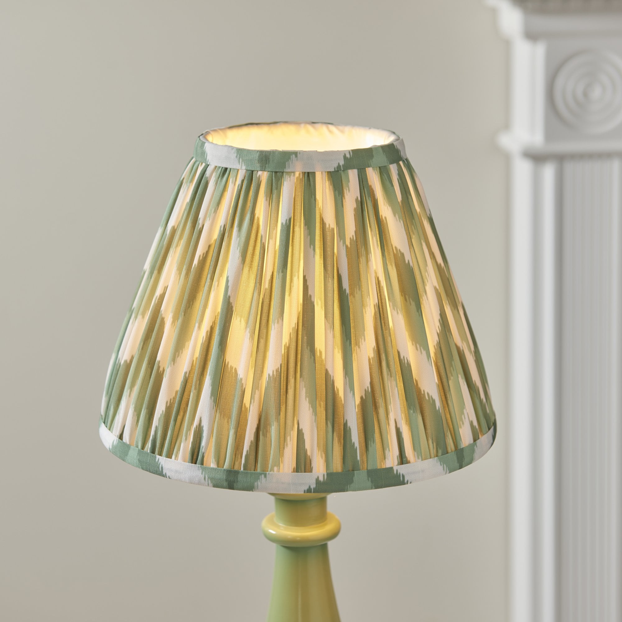 Endon Myrtle Gloss Cotswold Green Table Lamp & Zigzag 25cm Cotswold Green Shade