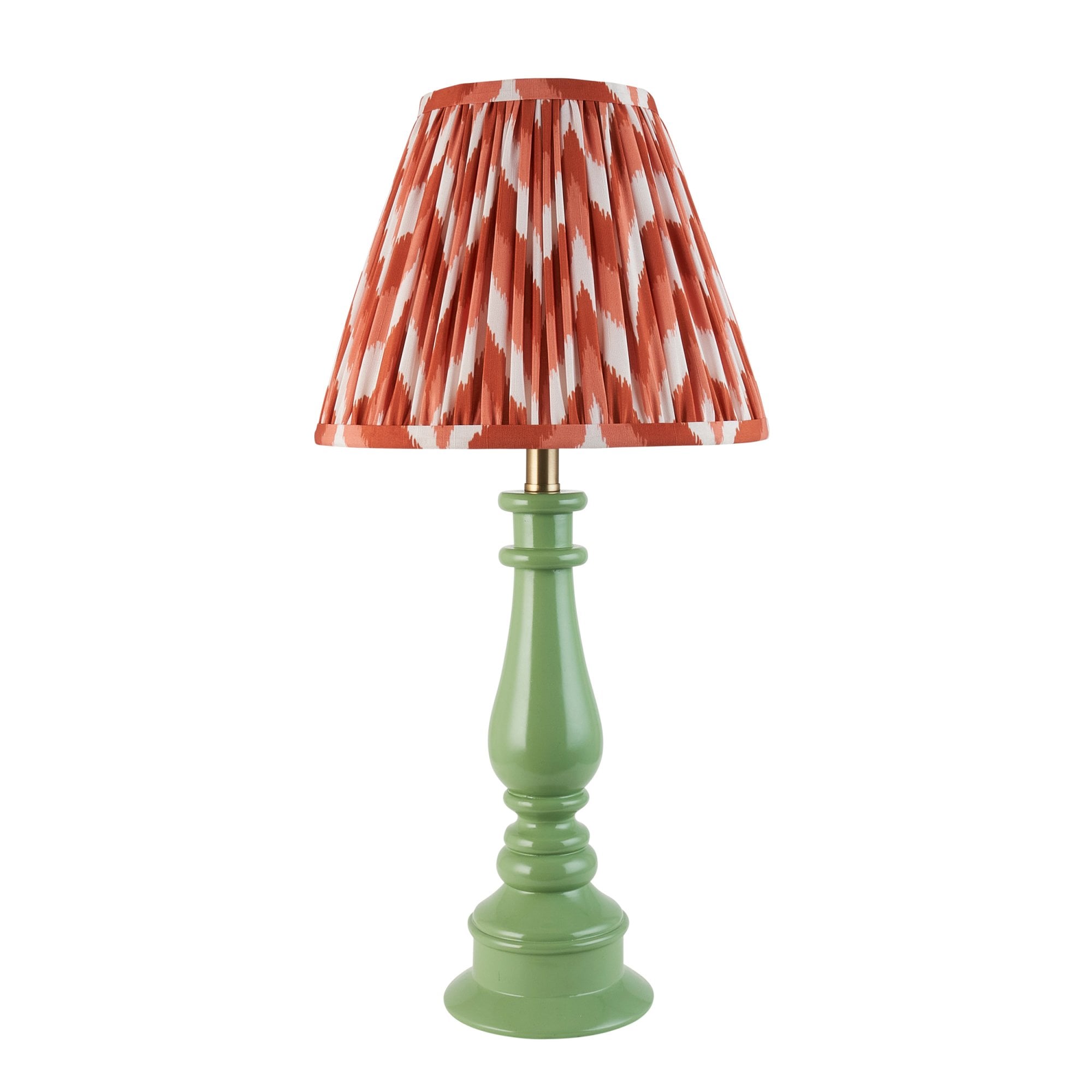 Endon Myrtle Gloss Cotswold Green Table Lamp & Zigzag 25cm Apricot Orange Shade