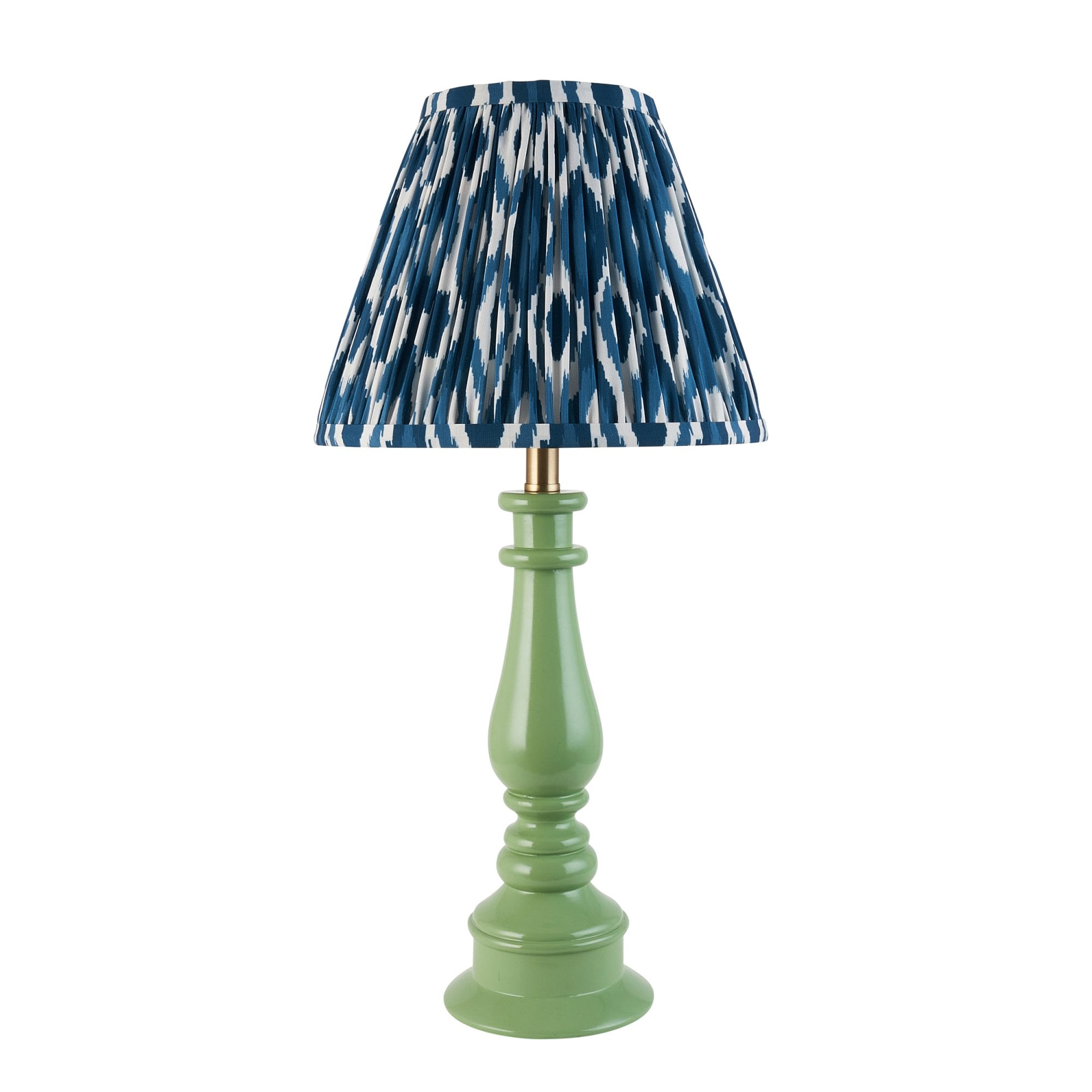 Endon Myrtle Gloss Cotswold Green Table Lamp & Ikat 25cm Marlin Blue Shade