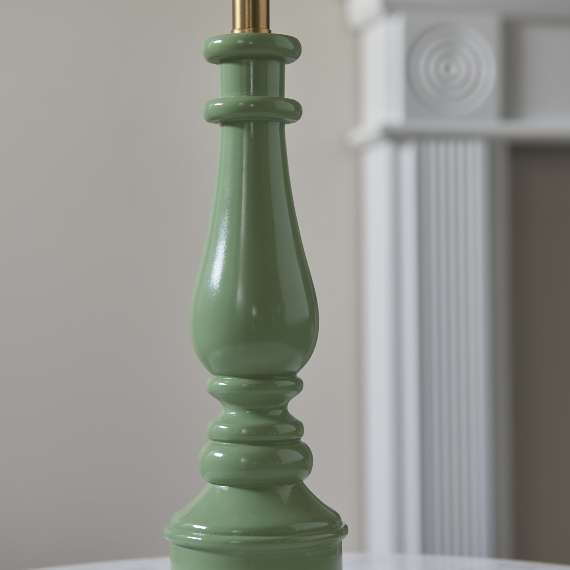 Endon Myrtle Gloss Cotswold Green Table Lamp & Ivy 25cm Vintage White Shade