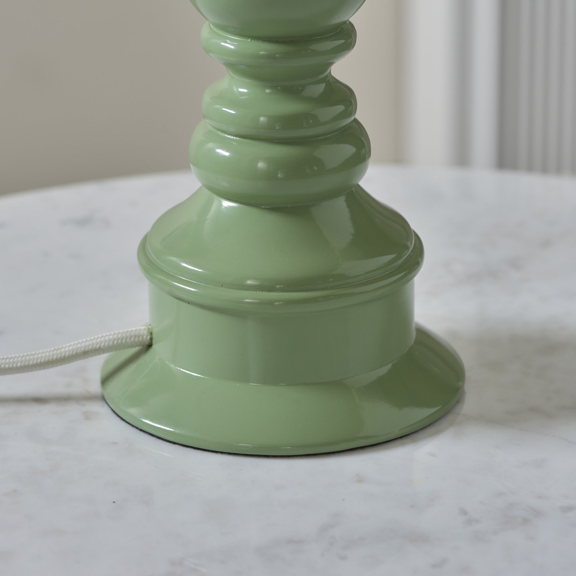 Endon Myrtle Gloss Cotswold Green Table Lamp & Ivy 25cm Vintage White Shade