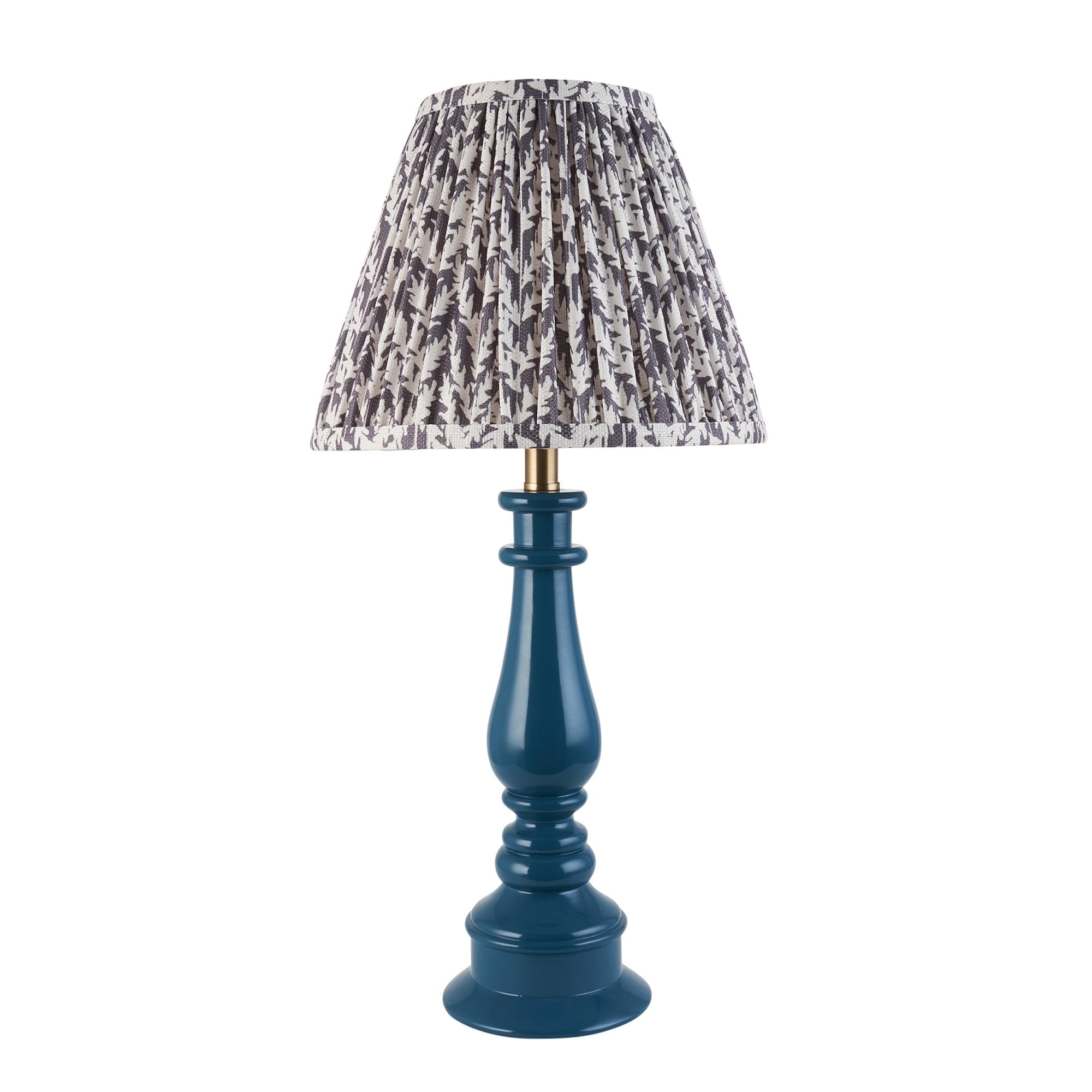 Endon Myrtle Gloss Marlin Blue Table Lamp & Leaf 25cm Pearl Grey Shade