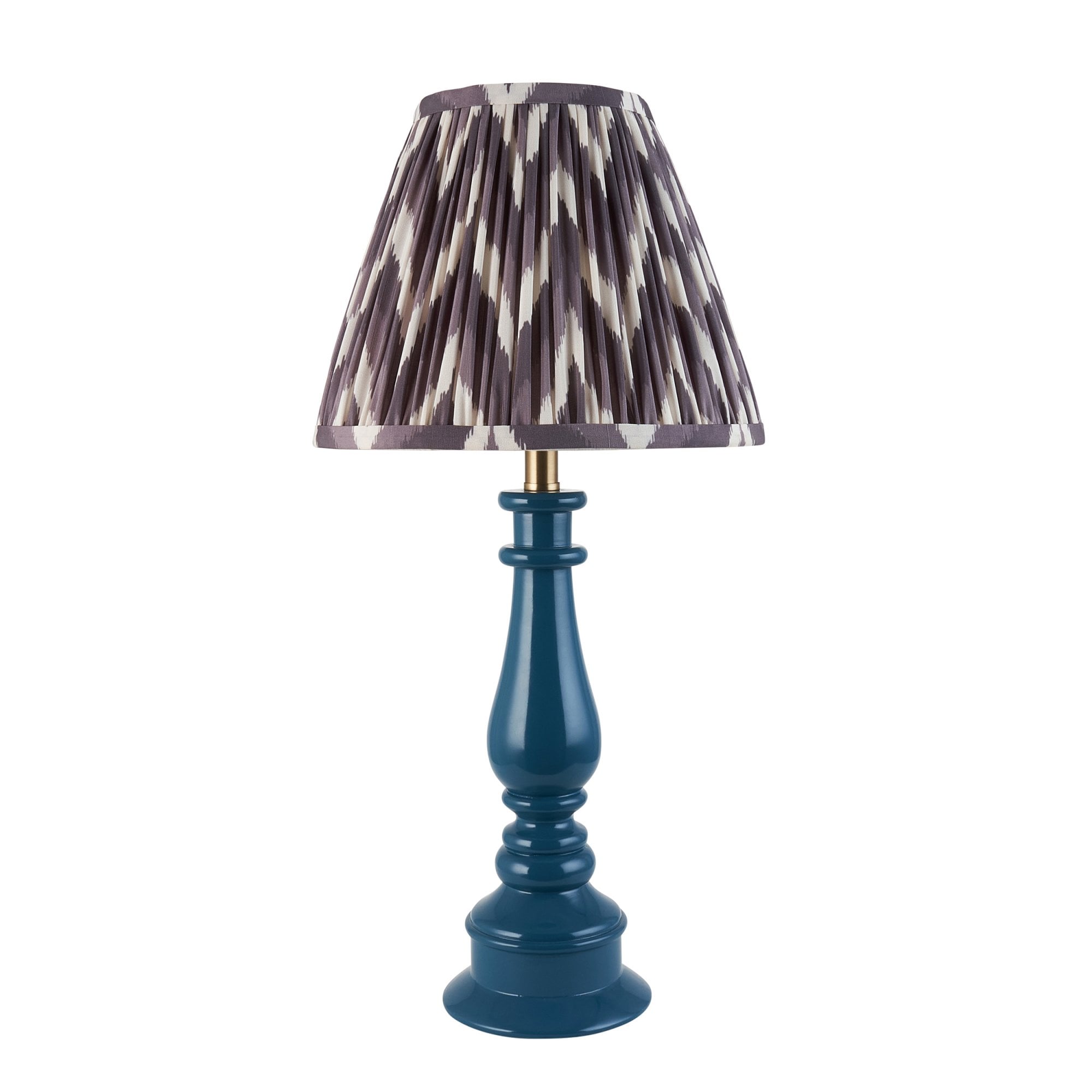 Endon Myrtle Gloss Marlin Blue Table Lamp & Zigzag 25cm Pearl Grey Shade