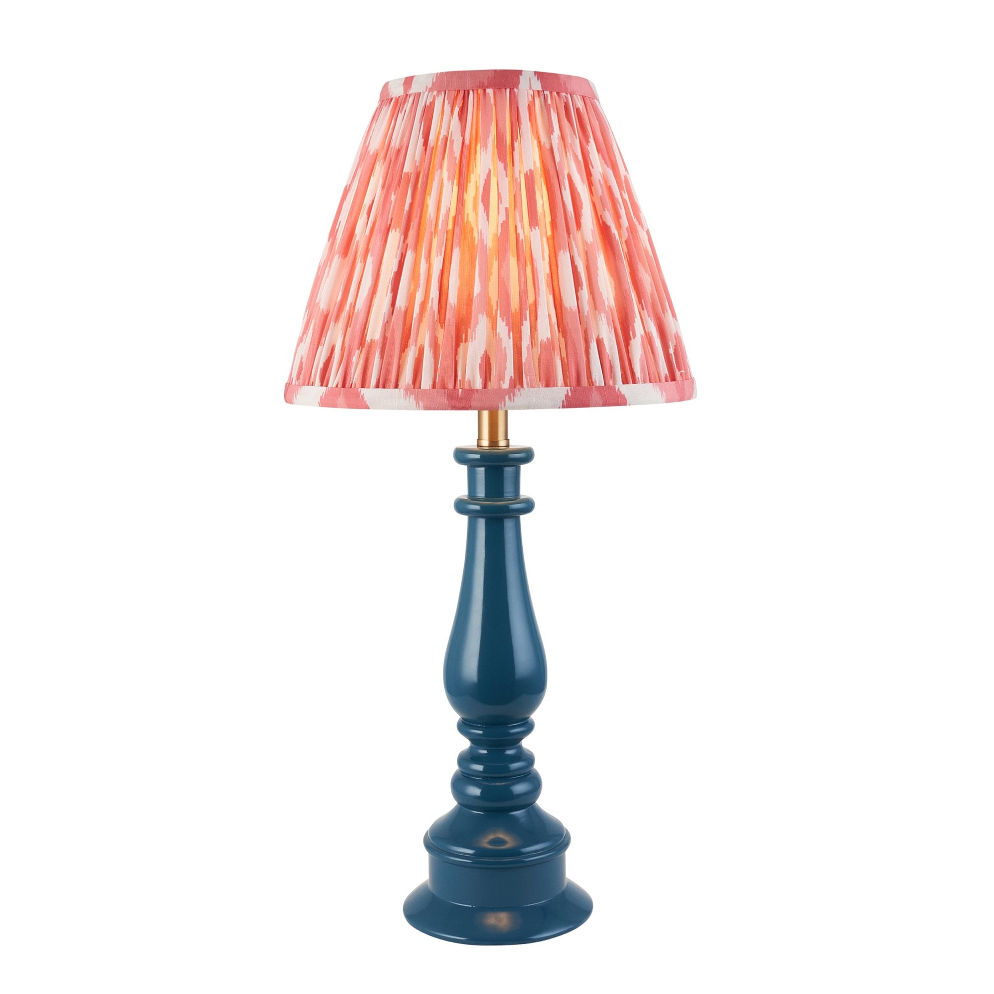 Endon Myrtle Gloss Marlin Blue Table Lamp & Ikat 25cm Coral Pink Shade