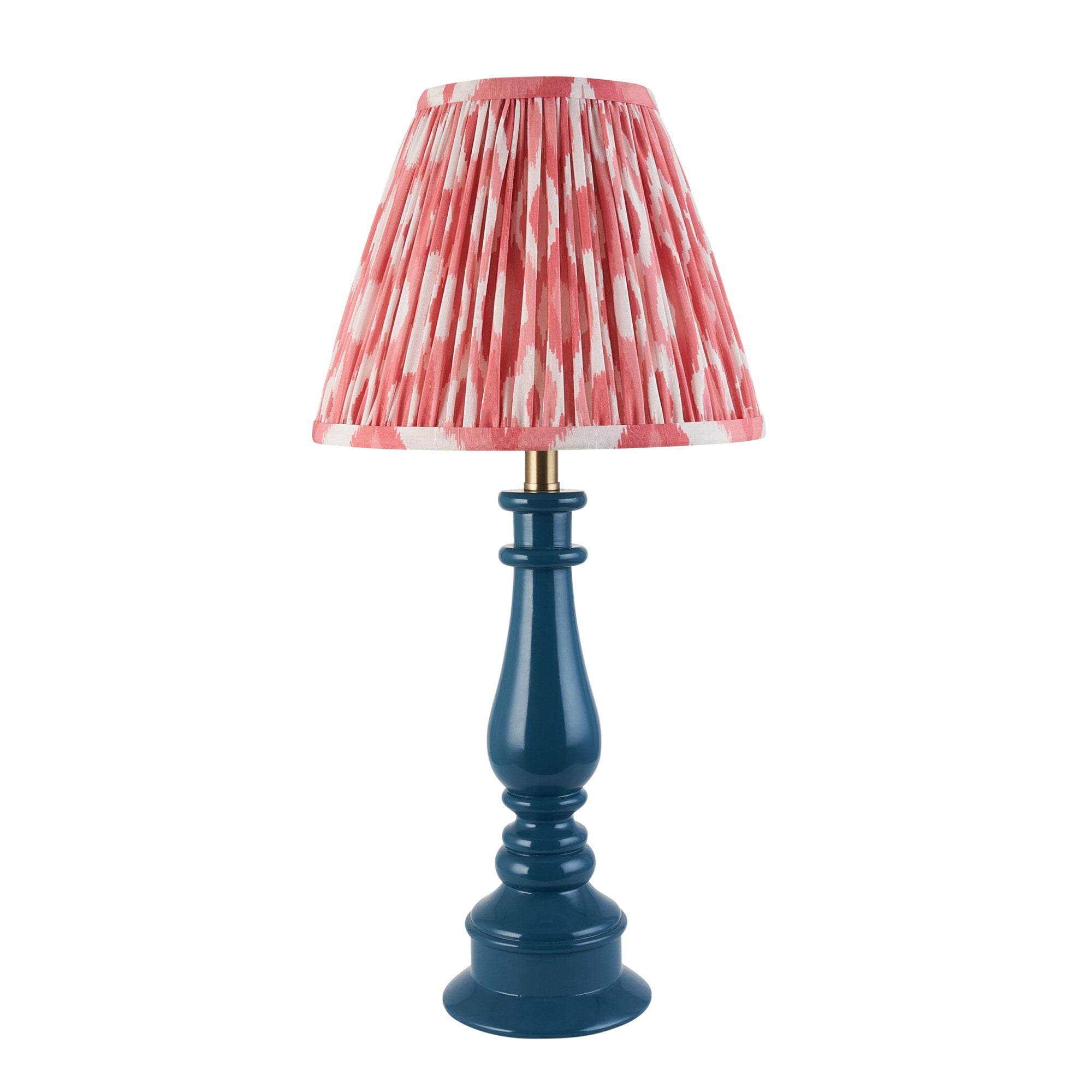 Endon Myrtle Gloss Marlin Blue Table Lamp & Ikat 25cm Coral Pink Shade