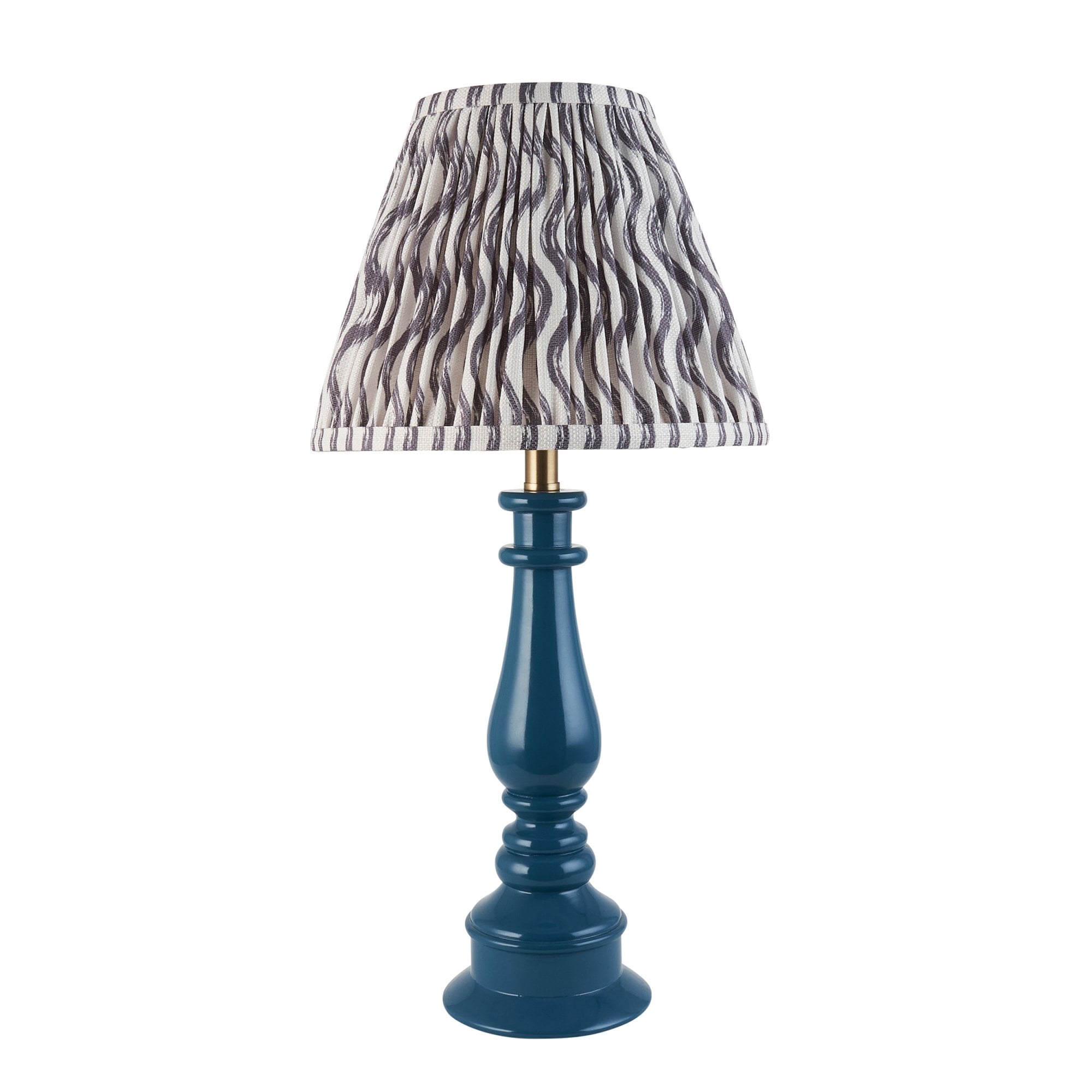 Endon Myrtle Gloss Marlin Blue Table Lamp & Ripple 25cm Pearl Grey Shade