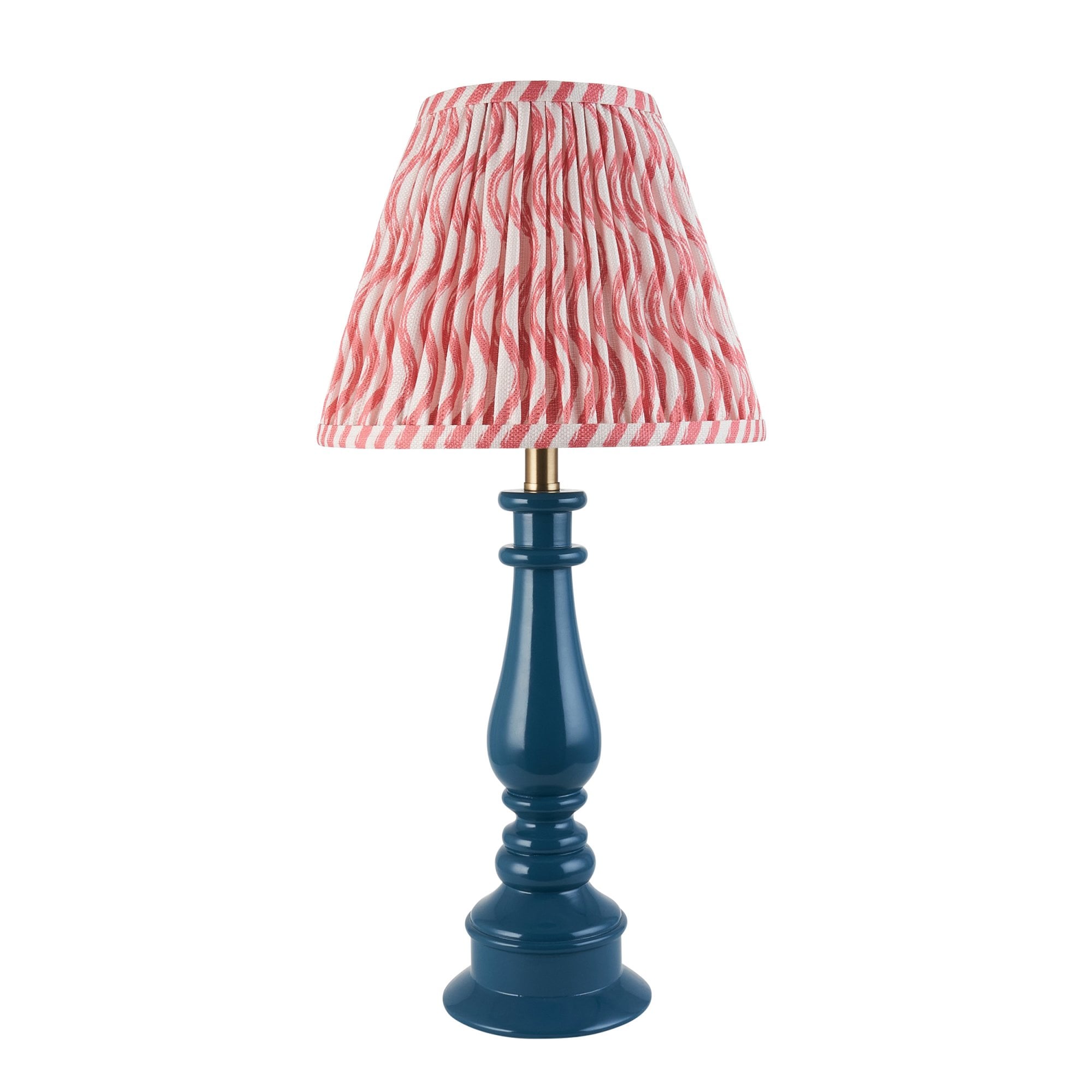 Endon Myrtle Gloss Marlin Blue Table Lamp & Ripple 25cm Coral Pink Shade