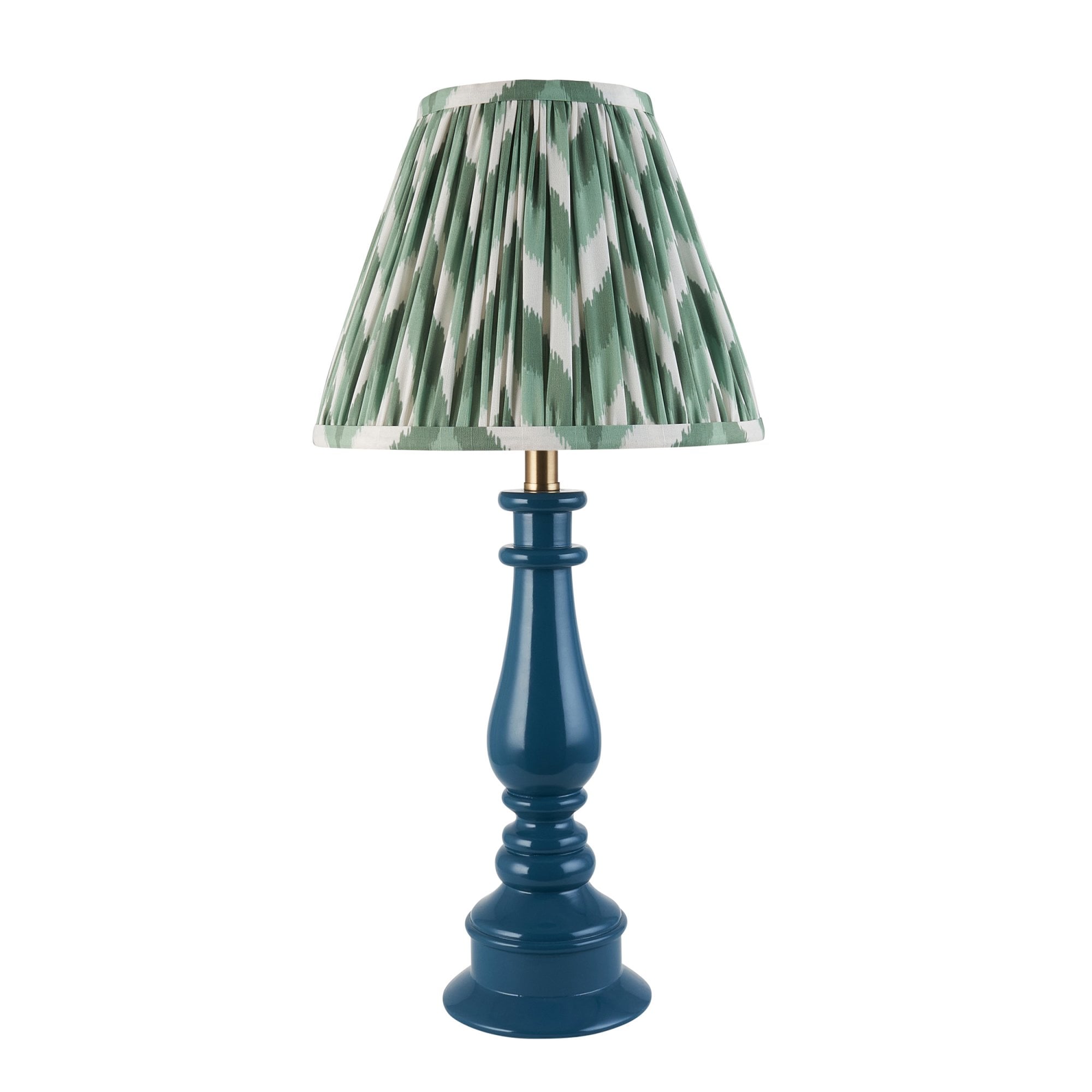 Endon Myrtle Gloss Marlin Blue Table Lamp & Zigzag 25cm Cotswold Green Shade