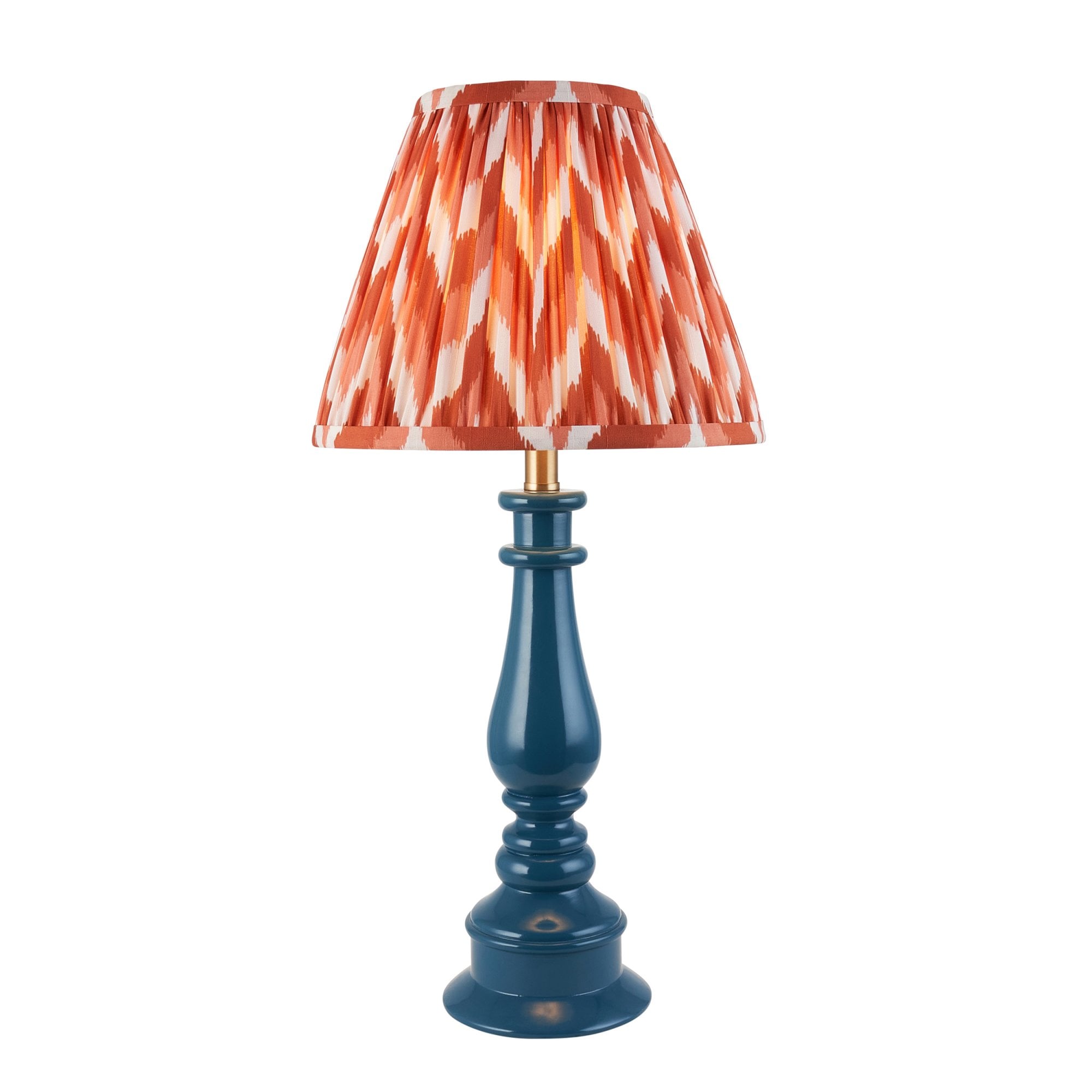 Endon Myrtle Gloss Marlin Blue Table Lamp & Zigzag 25cm Apricot Orange Shade