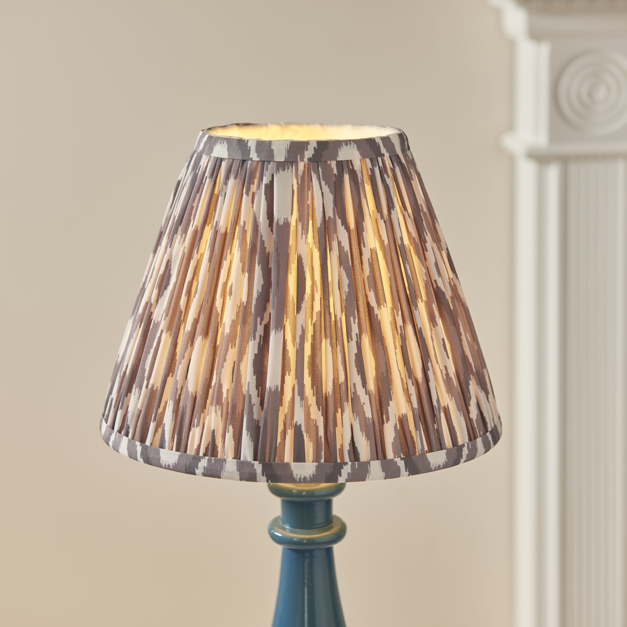 Endon Myrtle Gloss Marlin Blue Table Lamp & Ikat 25cm Pearl Grey Shade