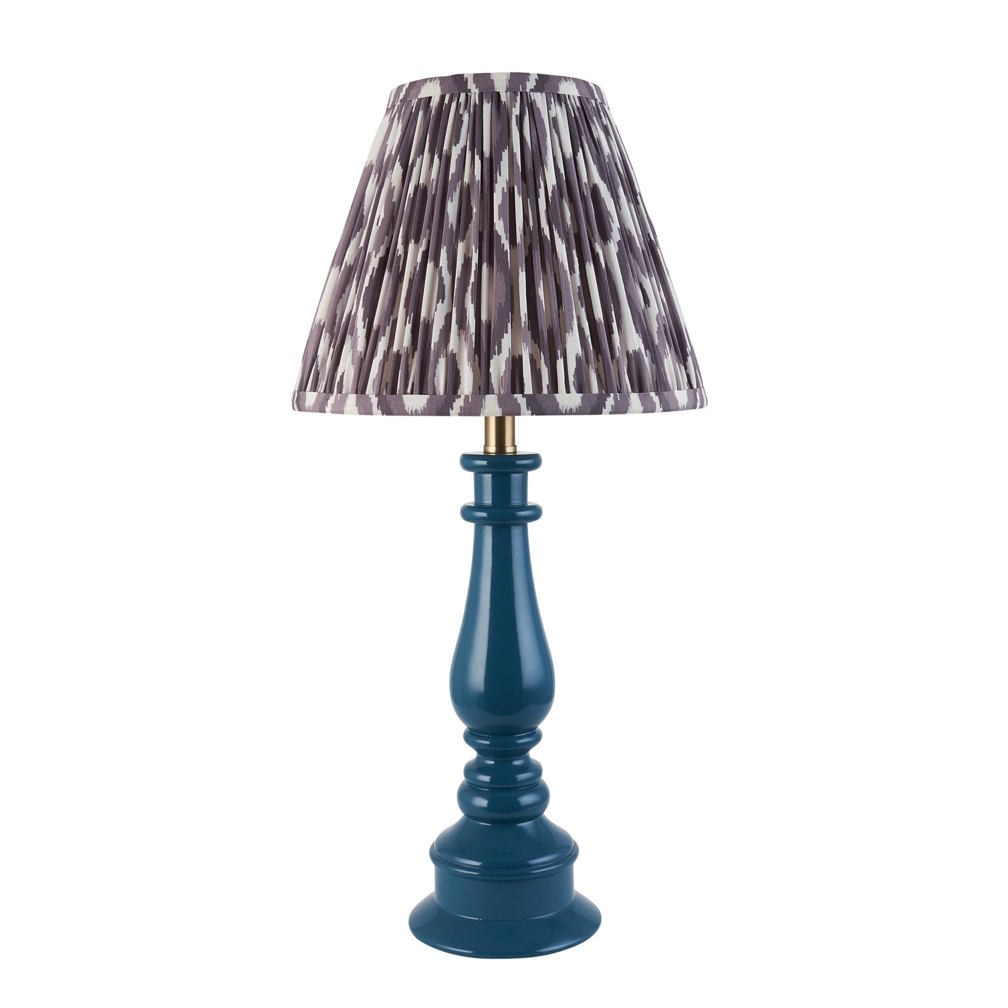 Endon Myrtle Gloss Marlin Blue Table Lamp & Ikat 25cm Pearl Grey Shade
