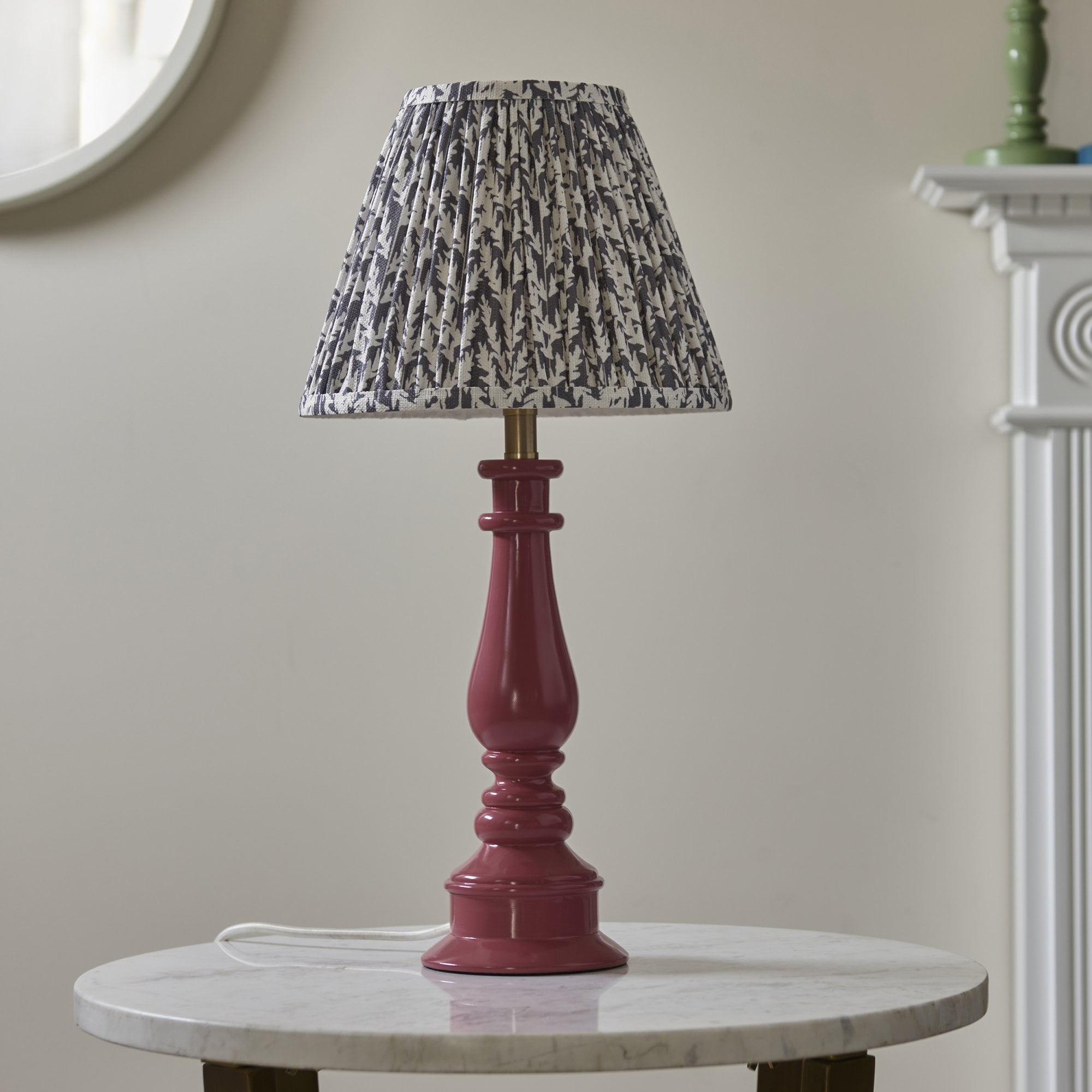 Endon Myrtle Gloss Pink Clay Table Lamp & Leaf 25cm Pearl Grey Shade