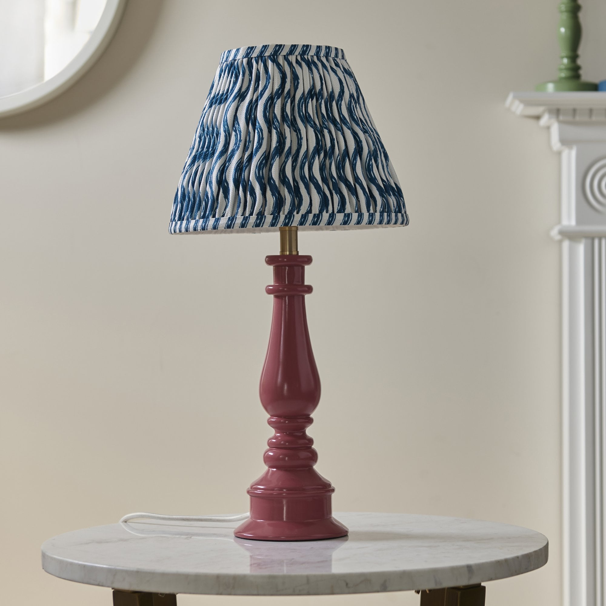 Endon Myrtle Gloss Pink Clay Table Lamp & Ripple 25cm Marlin Blue Shade