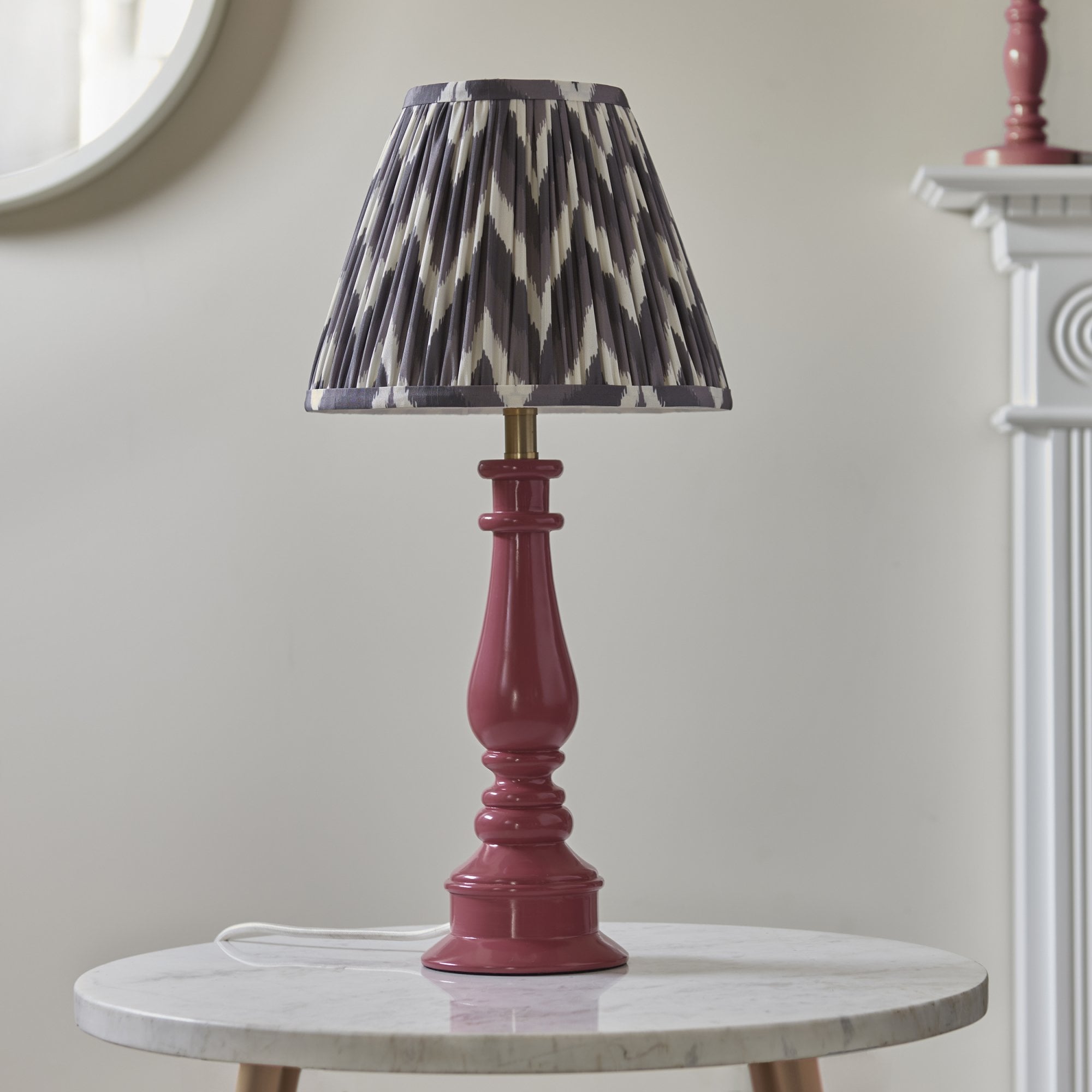 Endon Myrtle Gloss Pink Clay Table Lamp & Zigzag 25cm Pearl Grey Shade