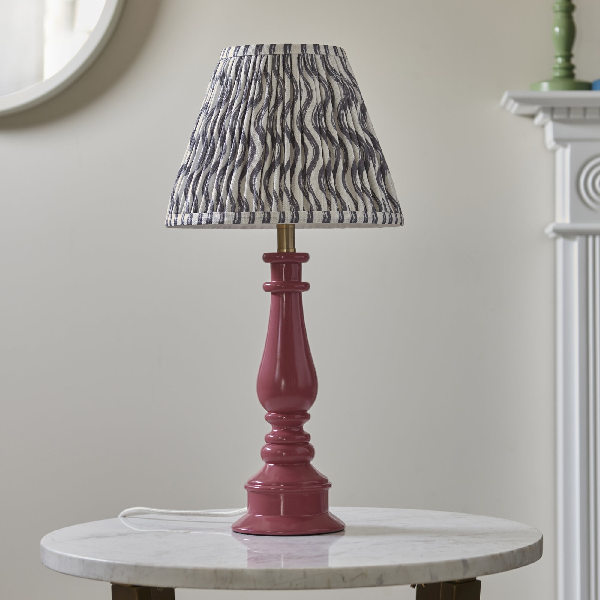 Endon Myrtle Gloss Pink ClayTable Lamp & Ripple 25cm Pearl Grey Shade