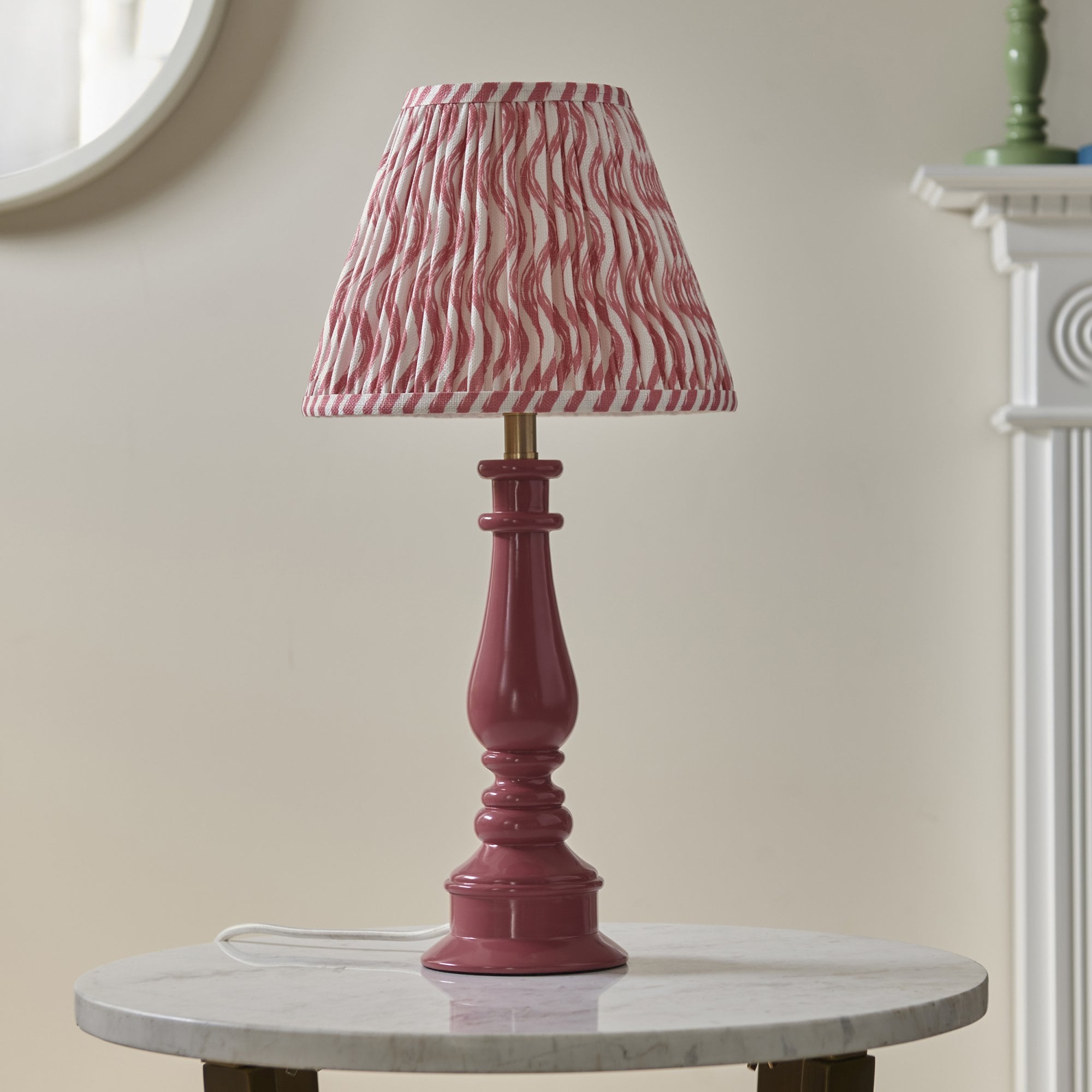 Endon Myrtle Gloss Pink Clay Table Lamp & Ripple 25cm Coral Pink Shade