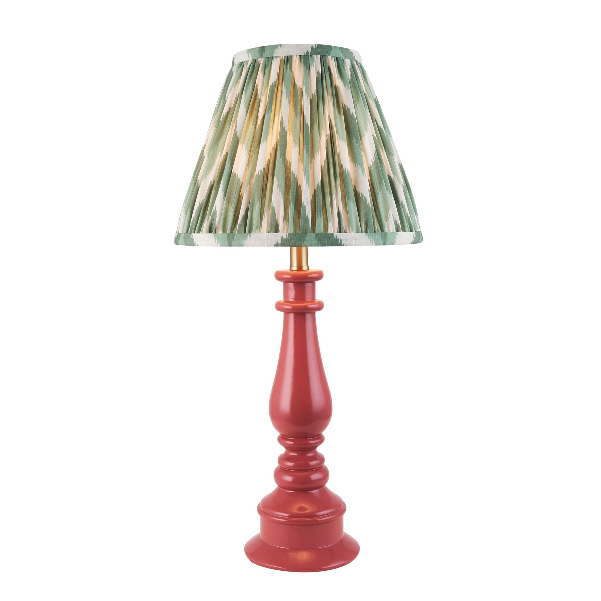 Endon Myrtle Gloss Pink Clay Table Lamp & Zigzag 25cm Cotswold Green Shade