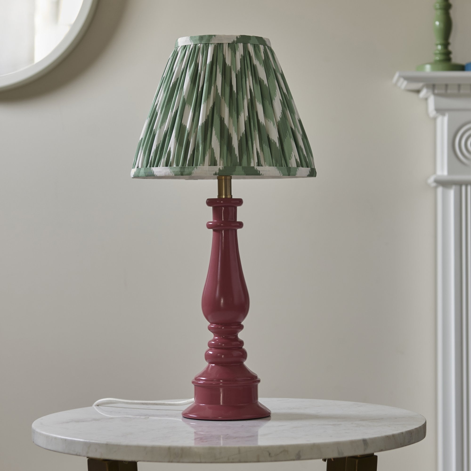 Endon Myrtle Gloss Pink Clay Table Lamp & Zigzag 25cm Cotswold Green Shade