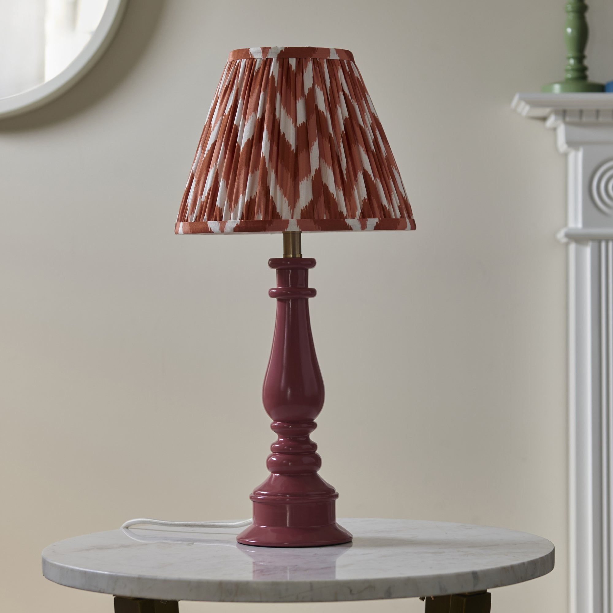 Endon Myrtle Gloss Pink Clay Table Lamp & Zigzag 25cm Apricot Orange Shade