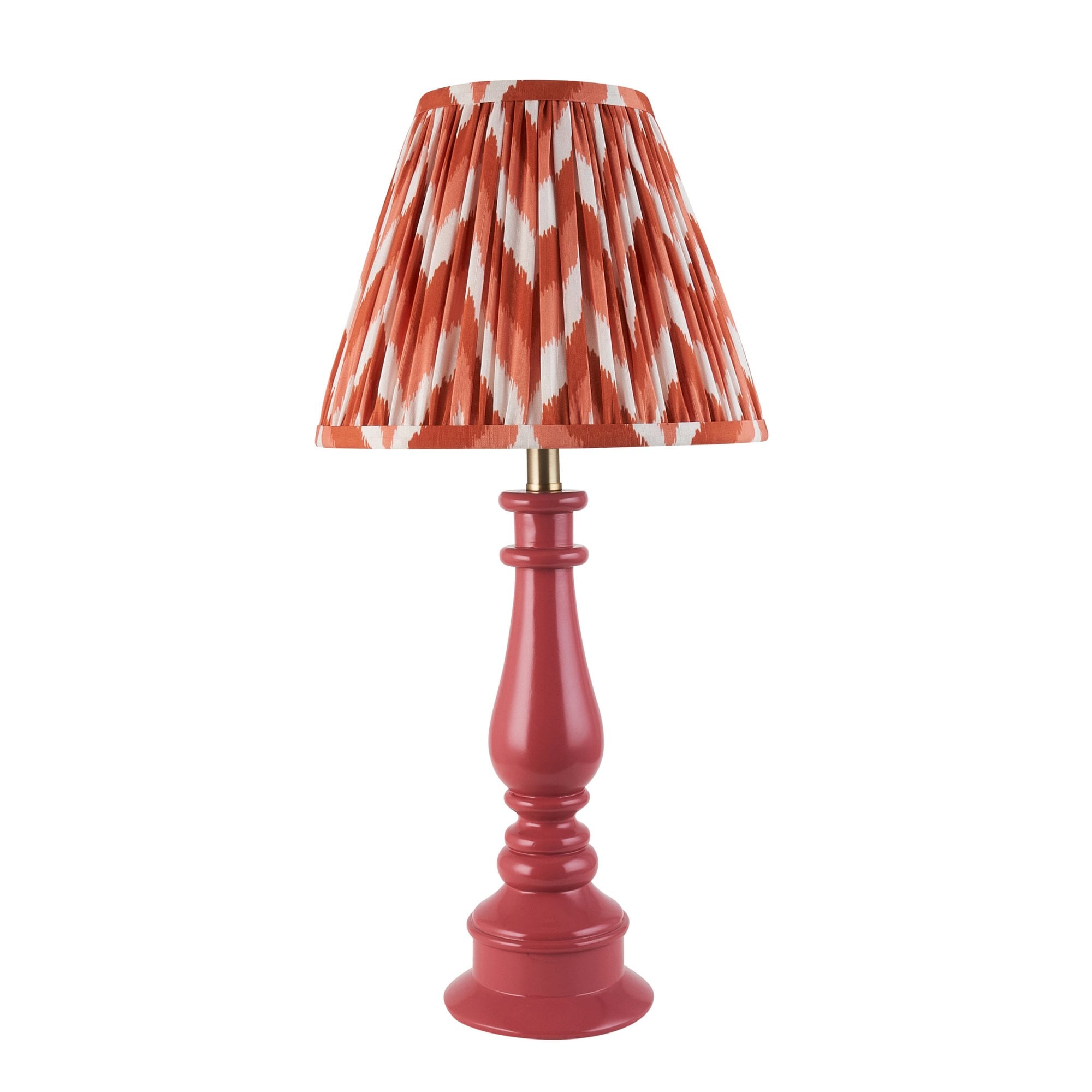 Endon Myrtle Gloss Pink Clay Table Lamp & Zigzag 25cm Apricot Orange Shade
